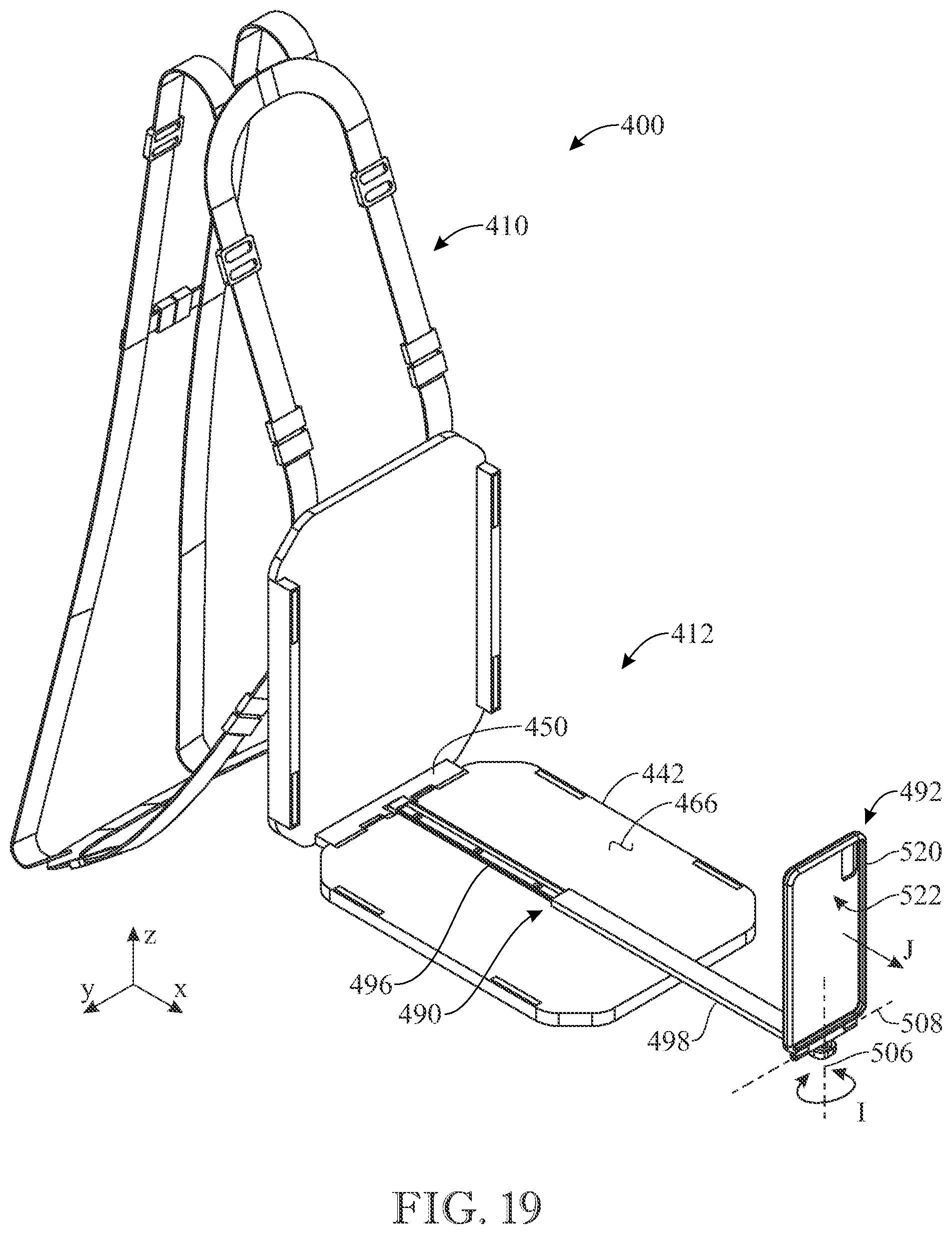 Patent US12102218 Figure 19 – Wearable support assembly for carrying an electronic device or other item in a functional position