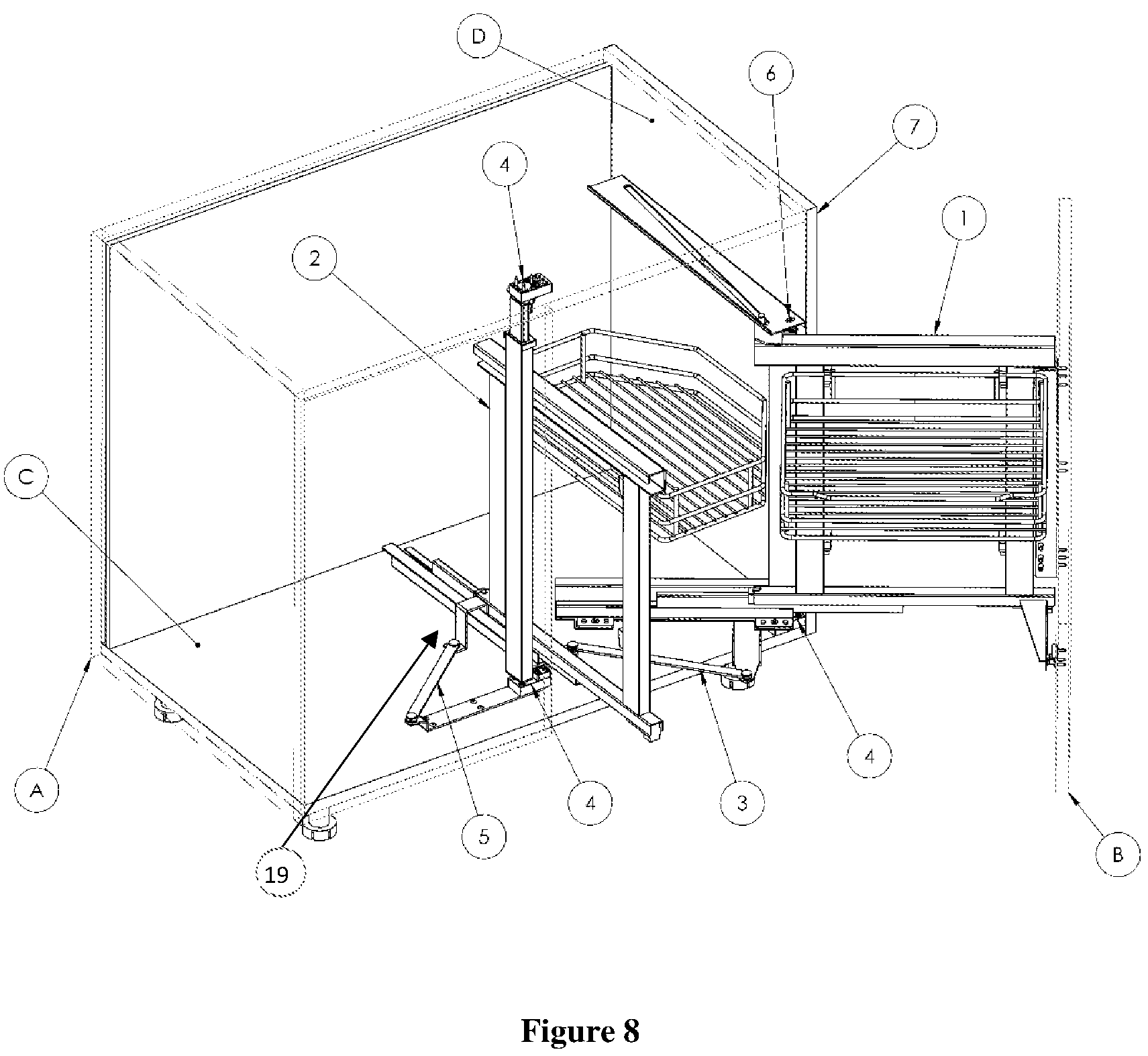 Patent US12102223 Figure 8 – Access mechanism for an inaccessible interior of a cabinet