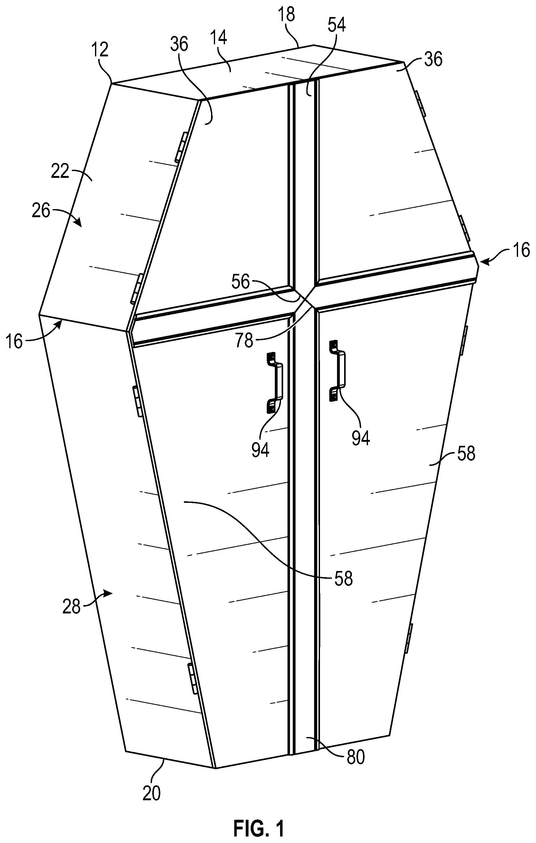 Patent US12102227 — Coffin shaped cabinet assembly — Figure 1