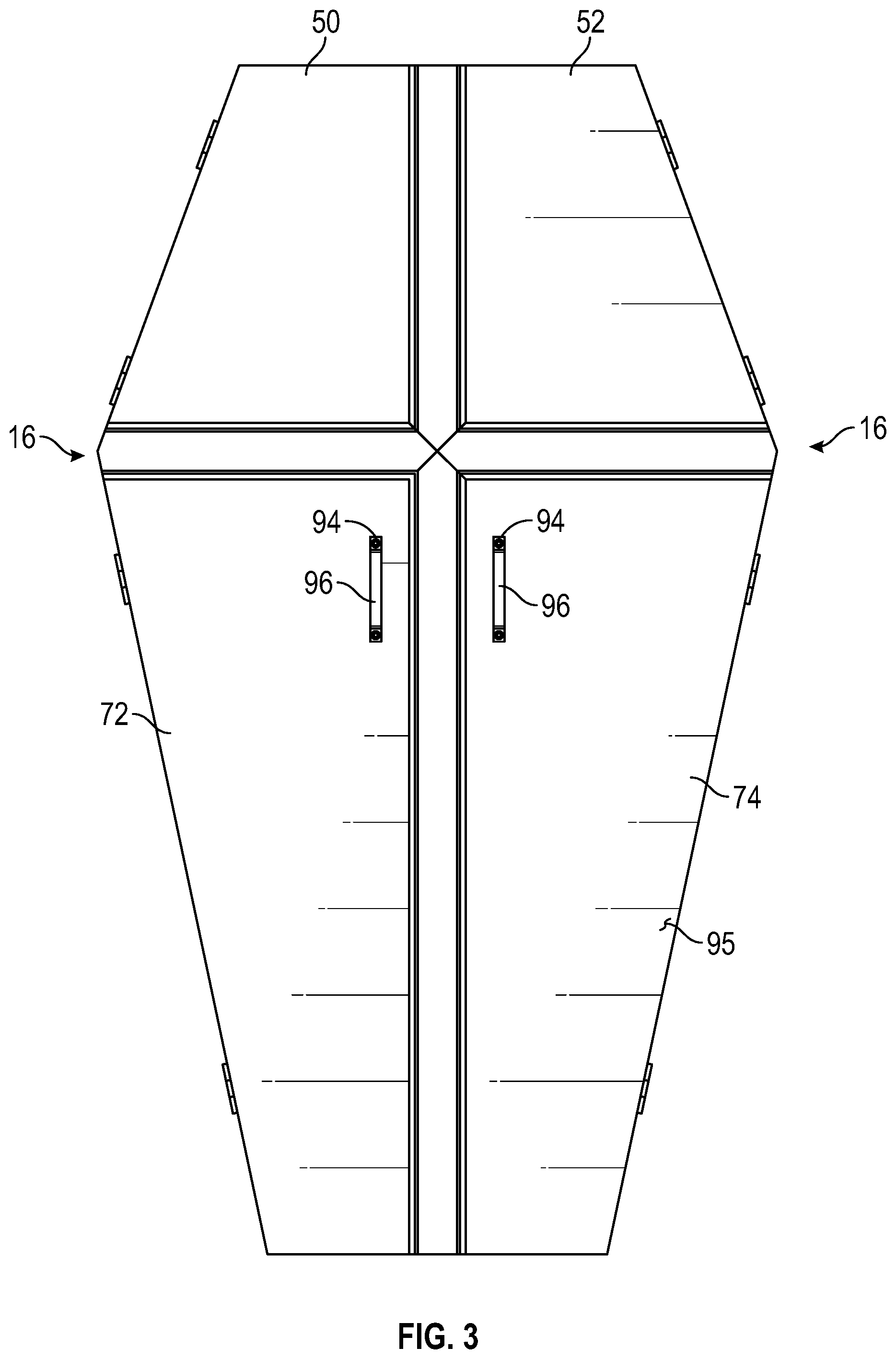 Patent US12102227 Figure 3 – Coffin shaped cabinet assembly