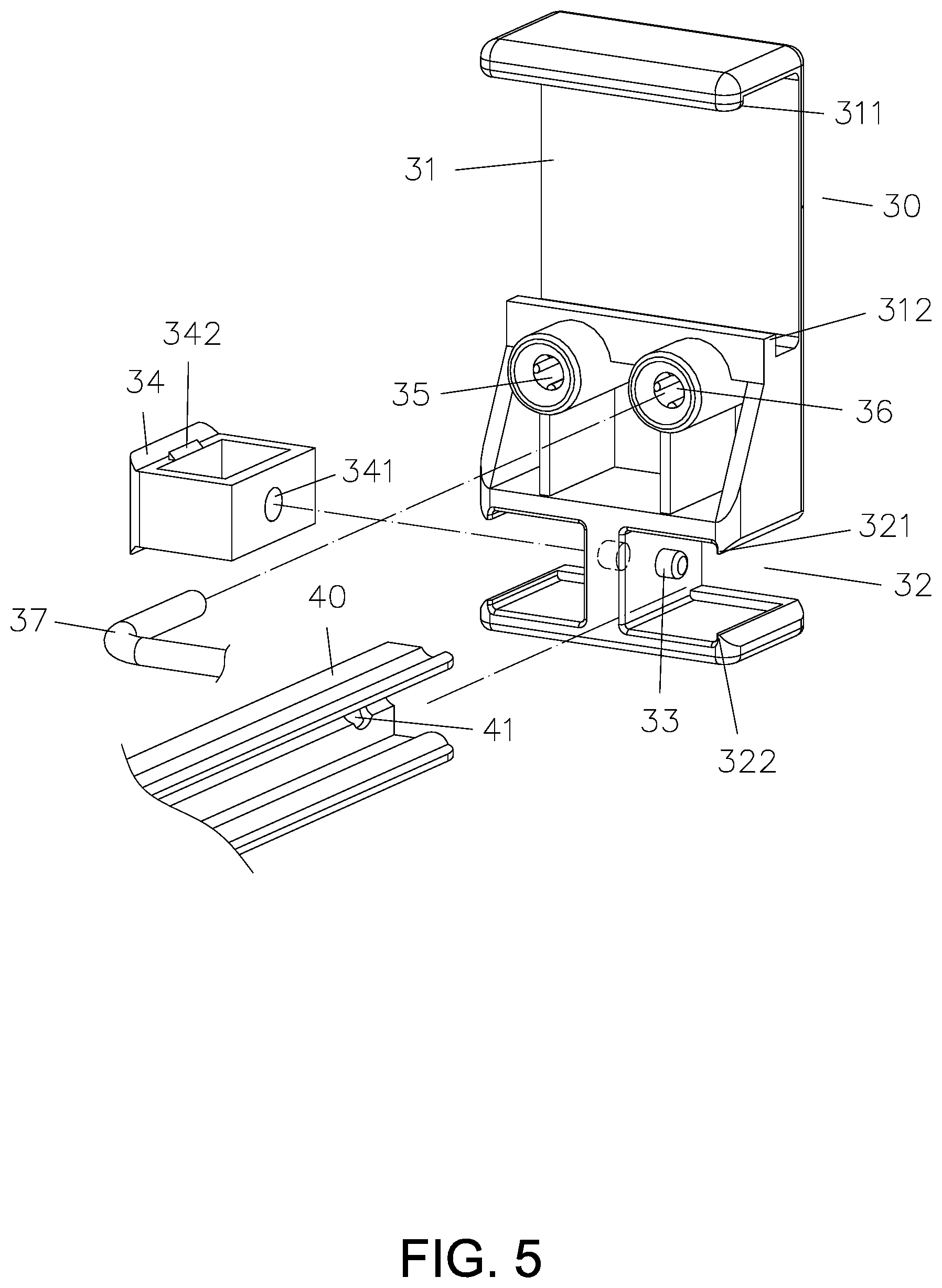Patent US12102228 Figure 5 – Connection structure of two opposite slide rails for drawer basket mounted on metal shelf