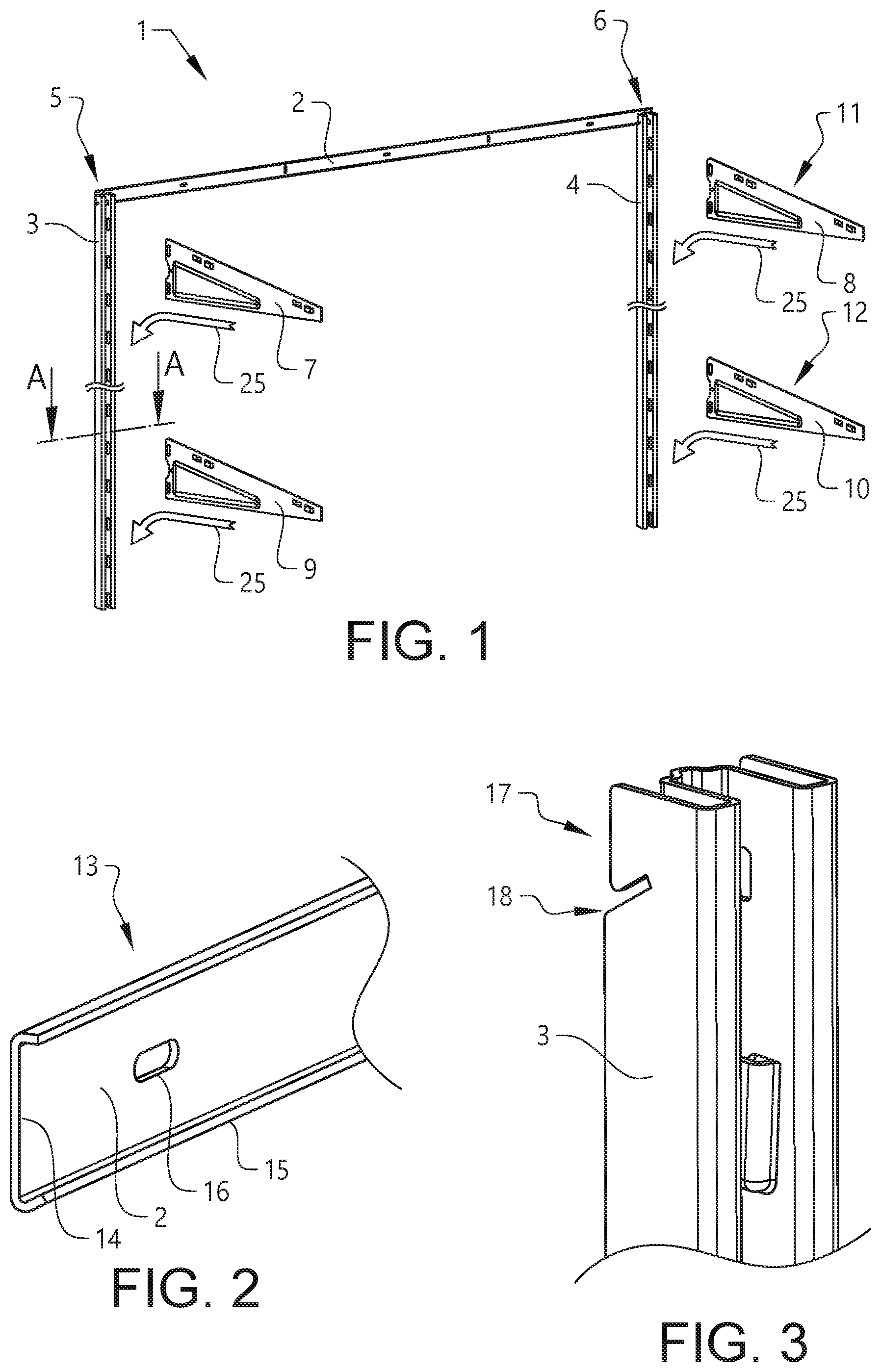 Patent US12102230 Figure 1 – Elongated support member and a goods storage system