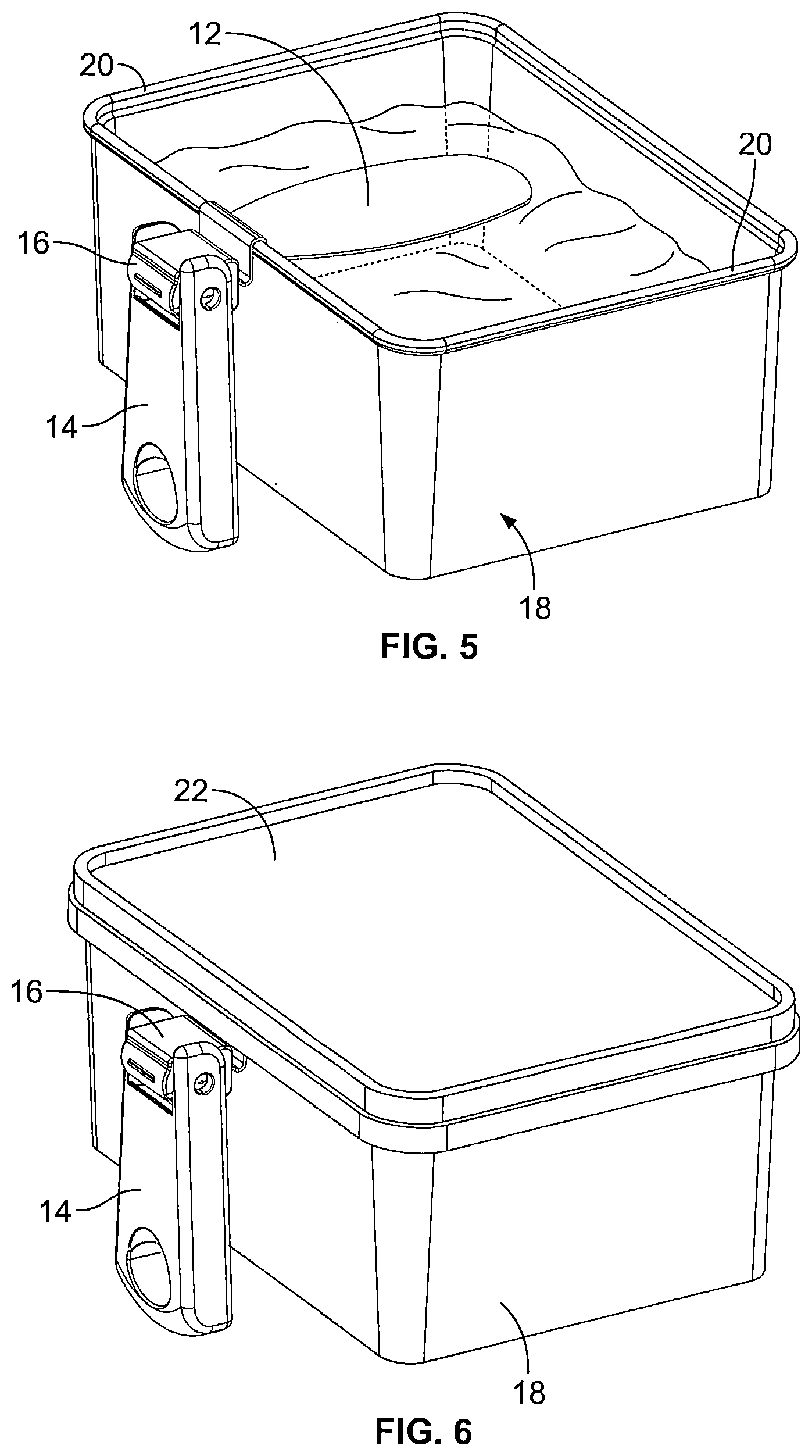 Patent US12102243 Figure 3 – Utensil for mounting on a container and folding for minimizing storage space of the container and utensil combination