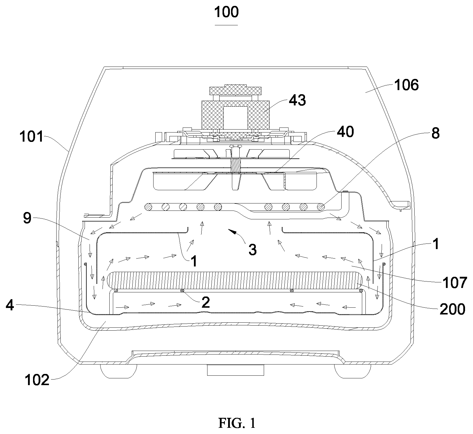 Patent US12102264 — Air fryer applicable for cooking pizza, novel frying basket for air fryer and novel air fryer — Figure 1