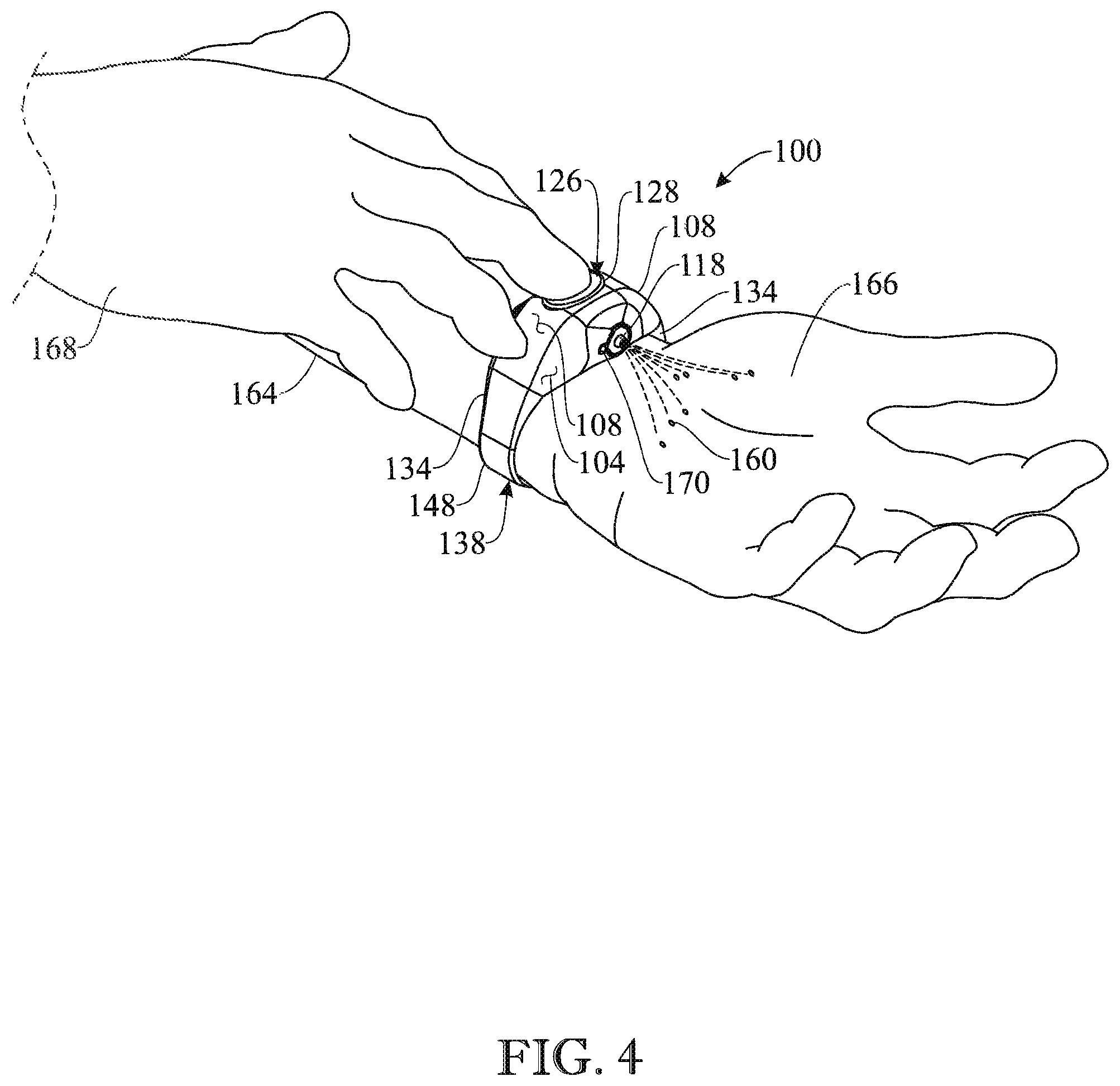Patent US12102274 Figure 4 – Wearable hand sanitizer dispenser