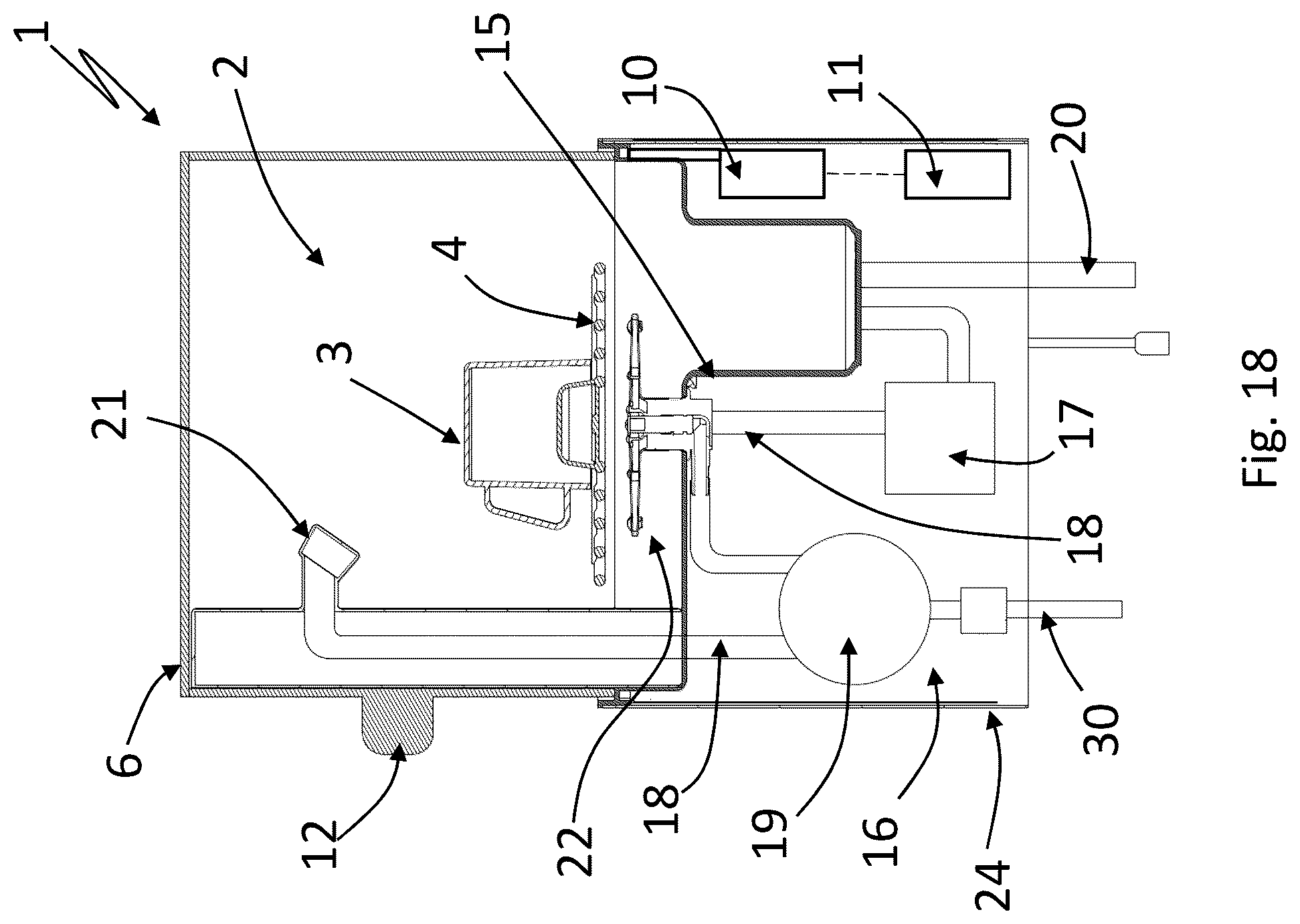 Patent US12102279 Figure 10 – Dishwasher with washing chamber accessible via first and second lateral zones