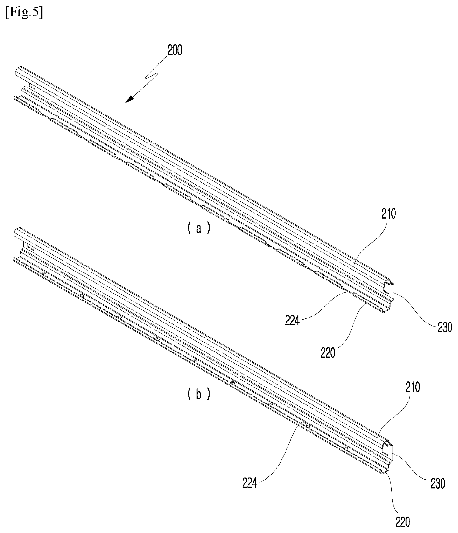 Patent US12102281 Figure 5 – Rail device for dishwasher