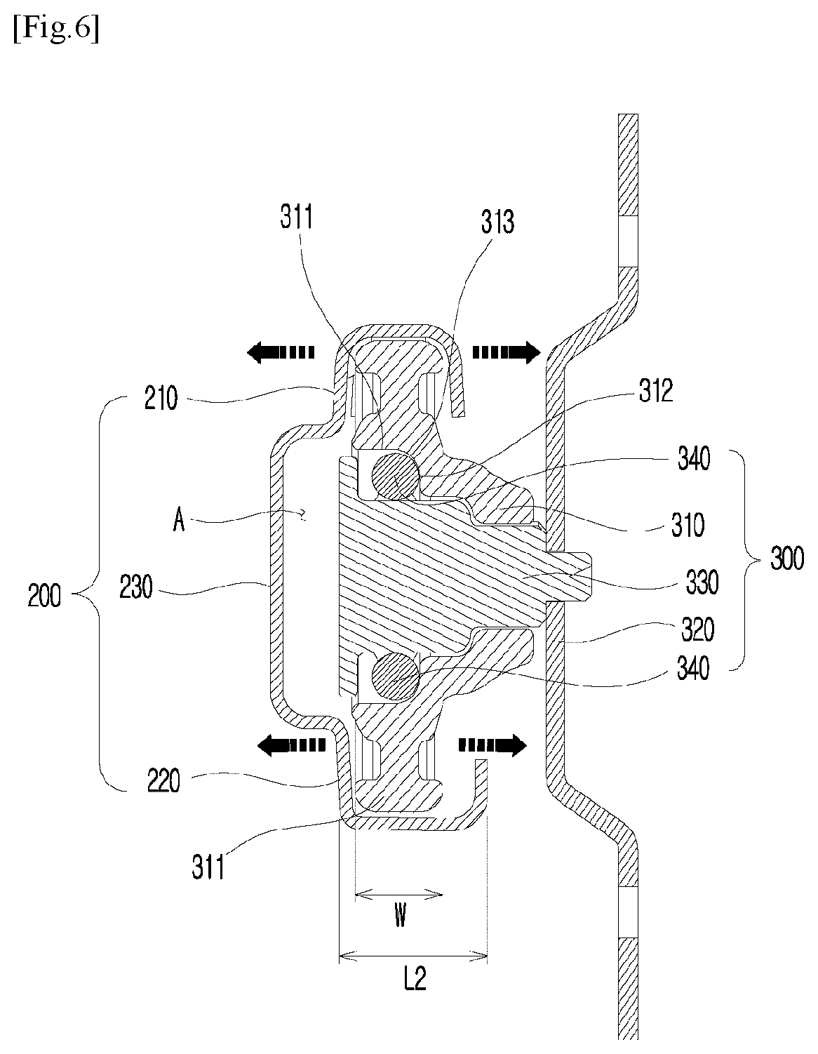 Patent US12102281 Figure 6 – Rail device for dishwasher