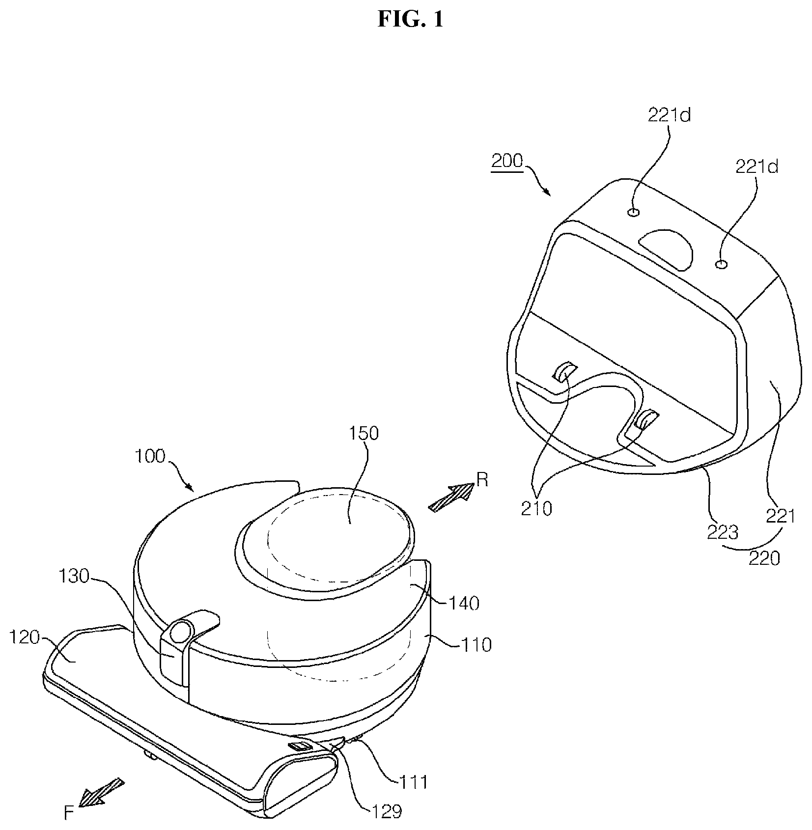 Patent US12102283 Figure 1 – Docking device and mobile robot system