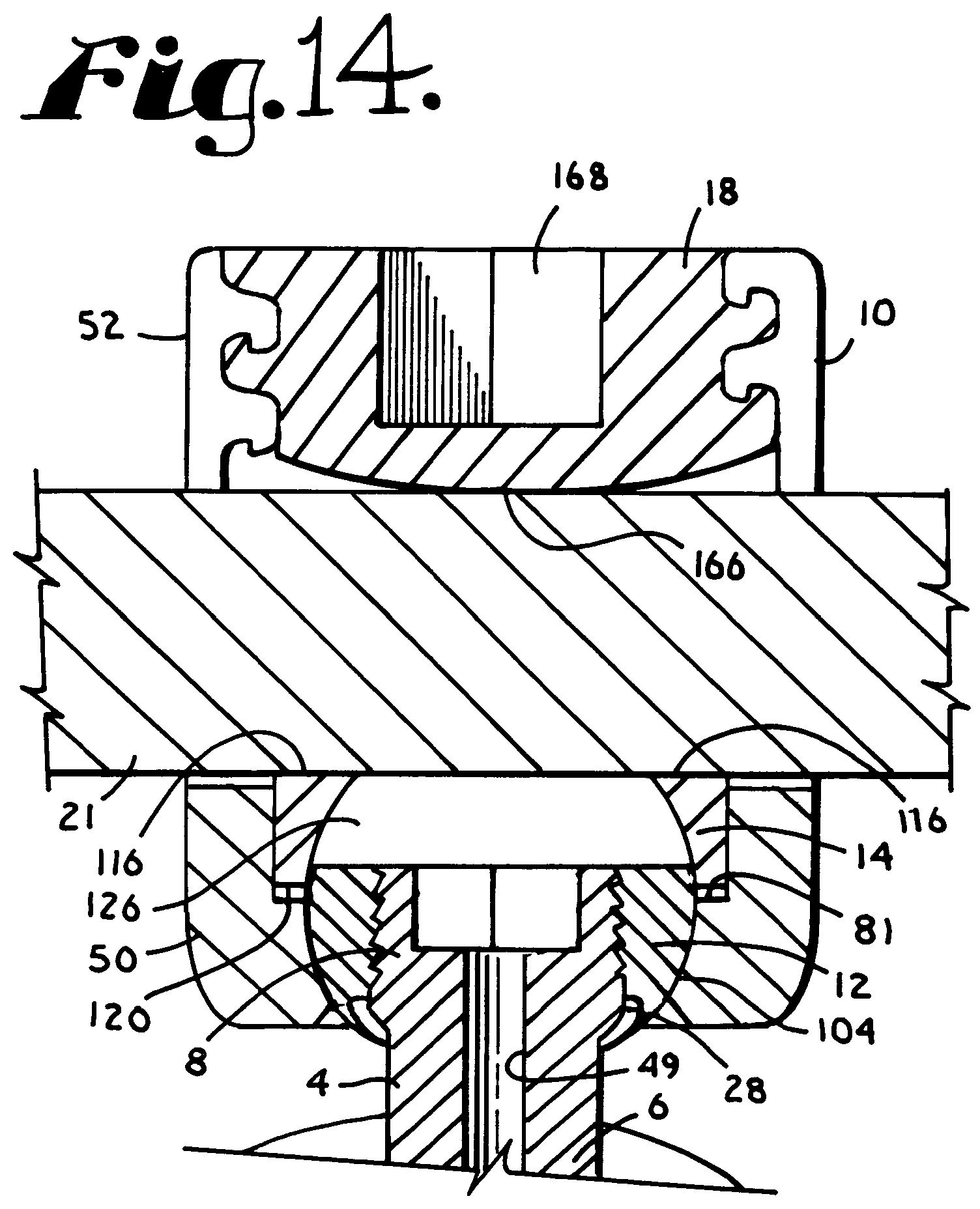 Patent US12102357 Figure 6 – Pivotal bone anchor assembly with cannulated shank having a planar top surface and method of assembly