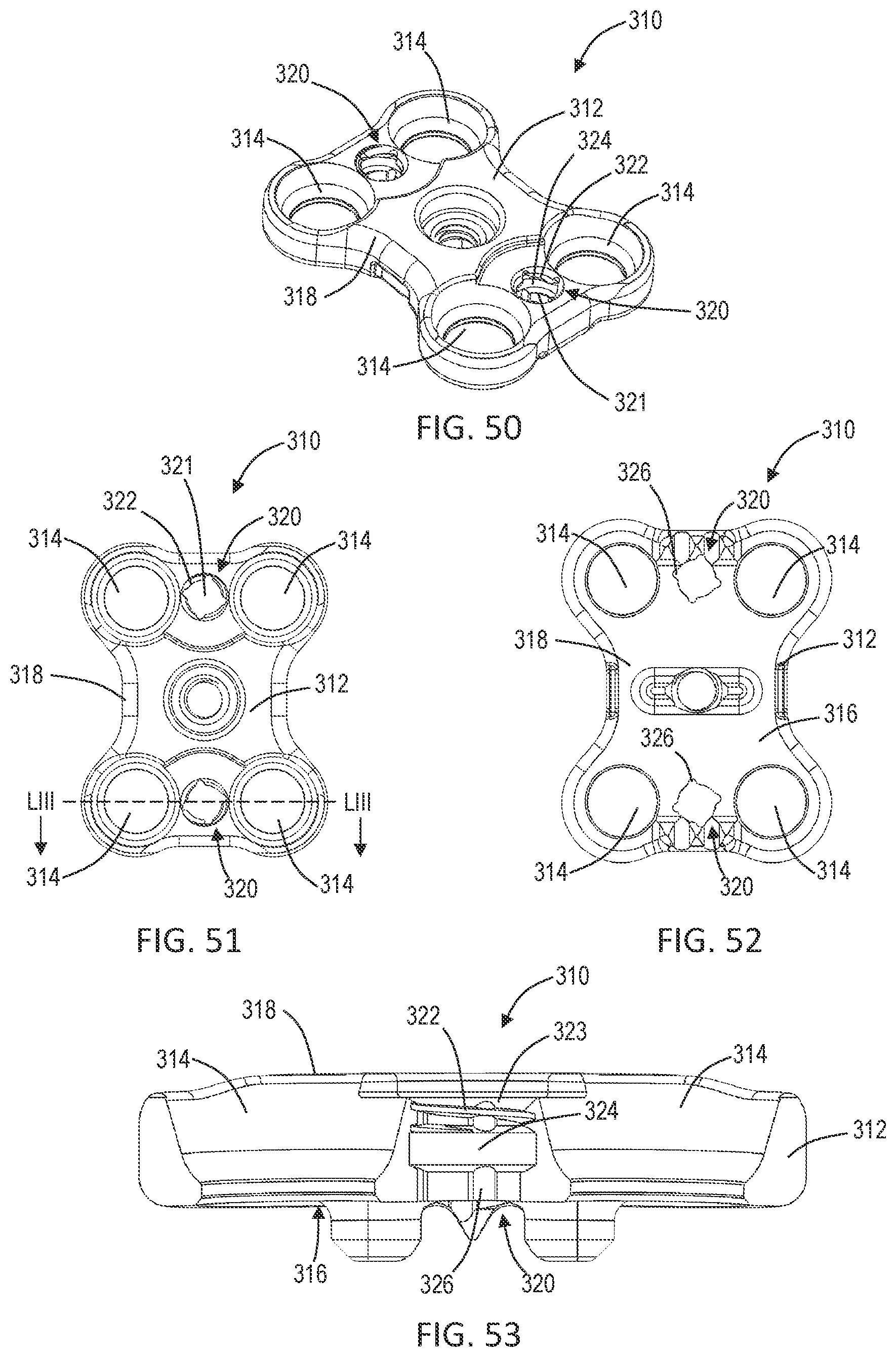 Patent US12102358 Figure 16 – Lateral vertebral lumbar plate system with integrated rotational control mechanism for screw retention