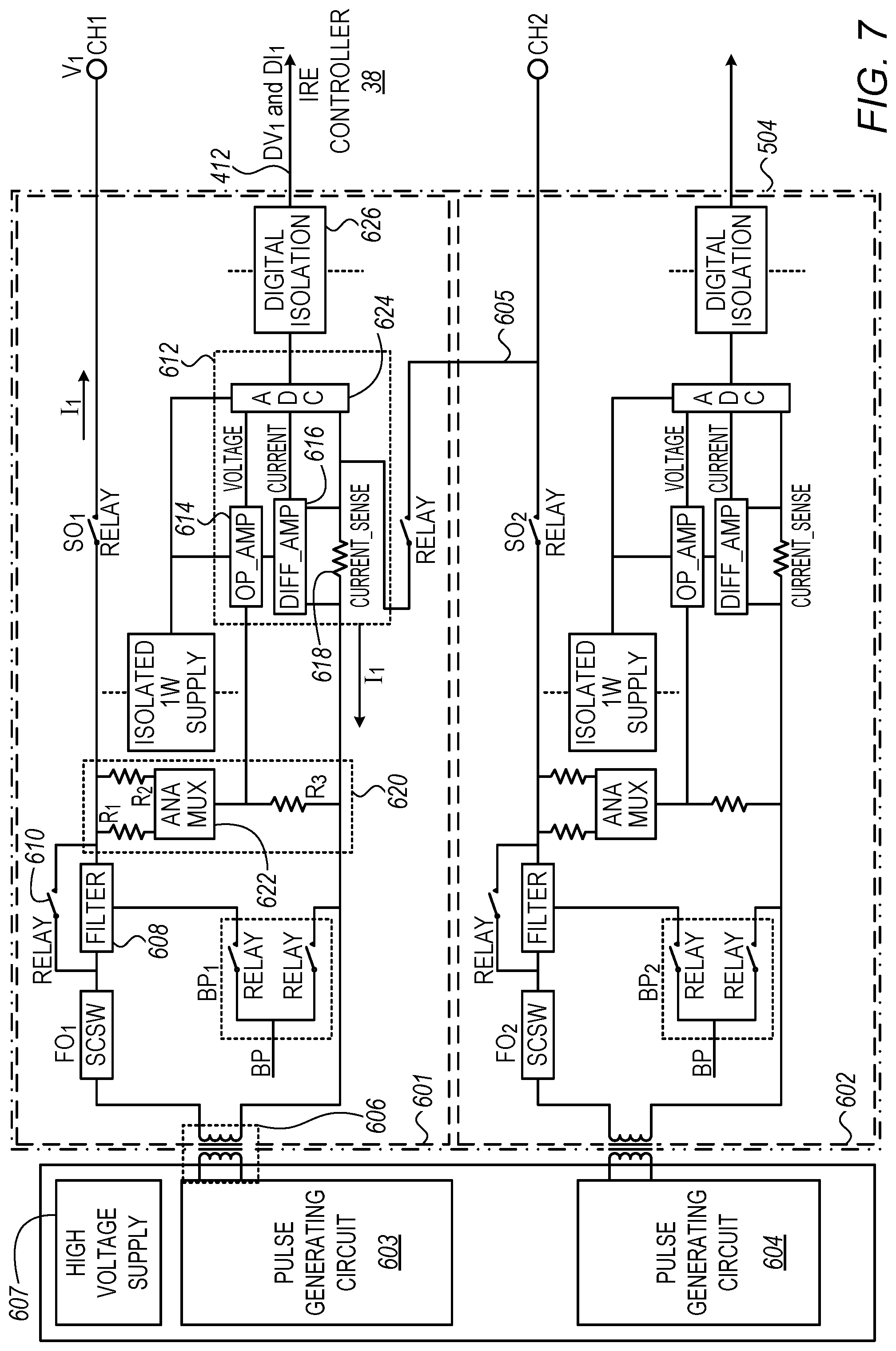 Patent US12102374 Figure 7 – Pulse generator for irreversible electroporation with switchable pulse application
