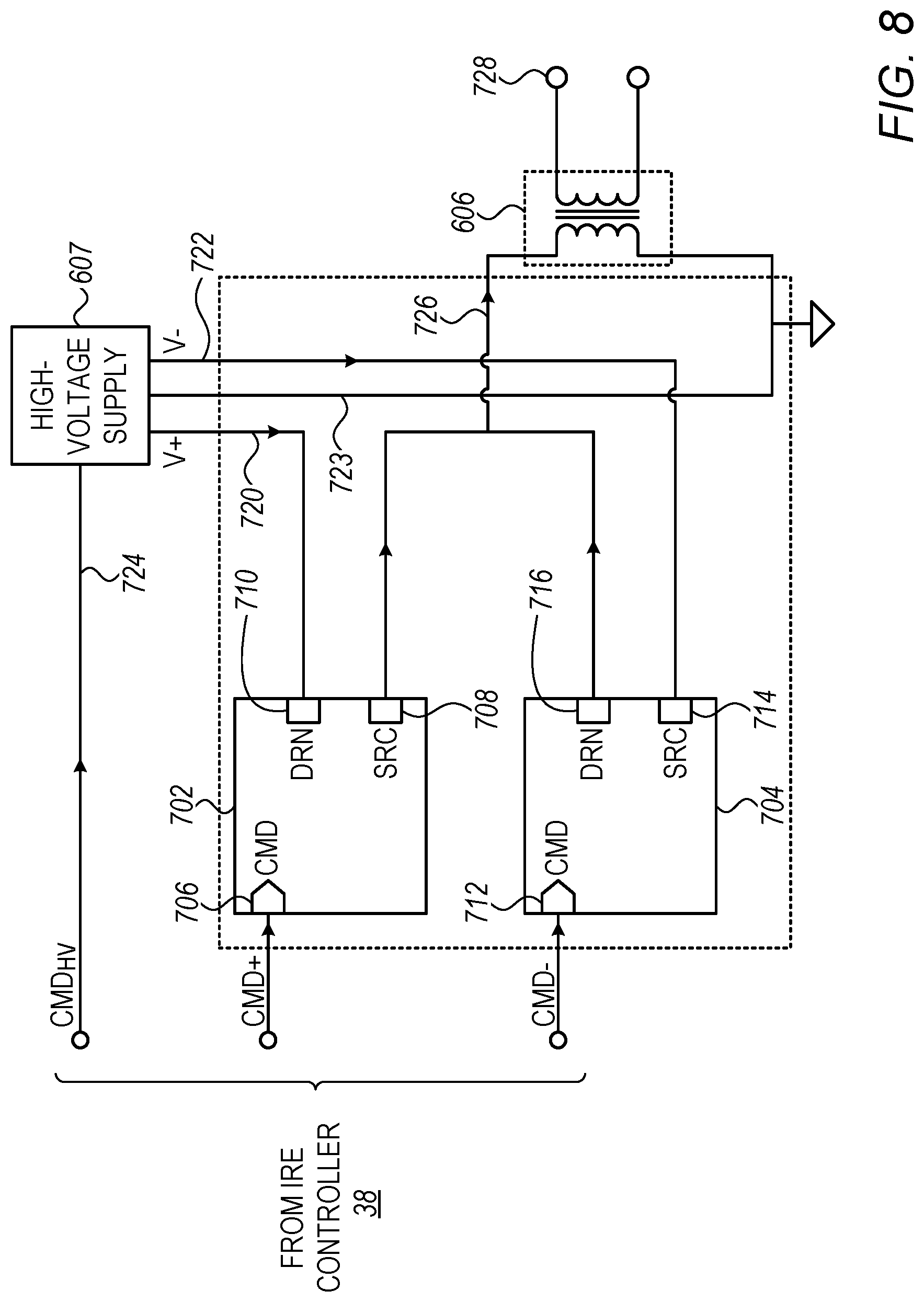 Patent US12102374 Figure 8 – Pulse generator for irreversible electroporation with switchable pulse application