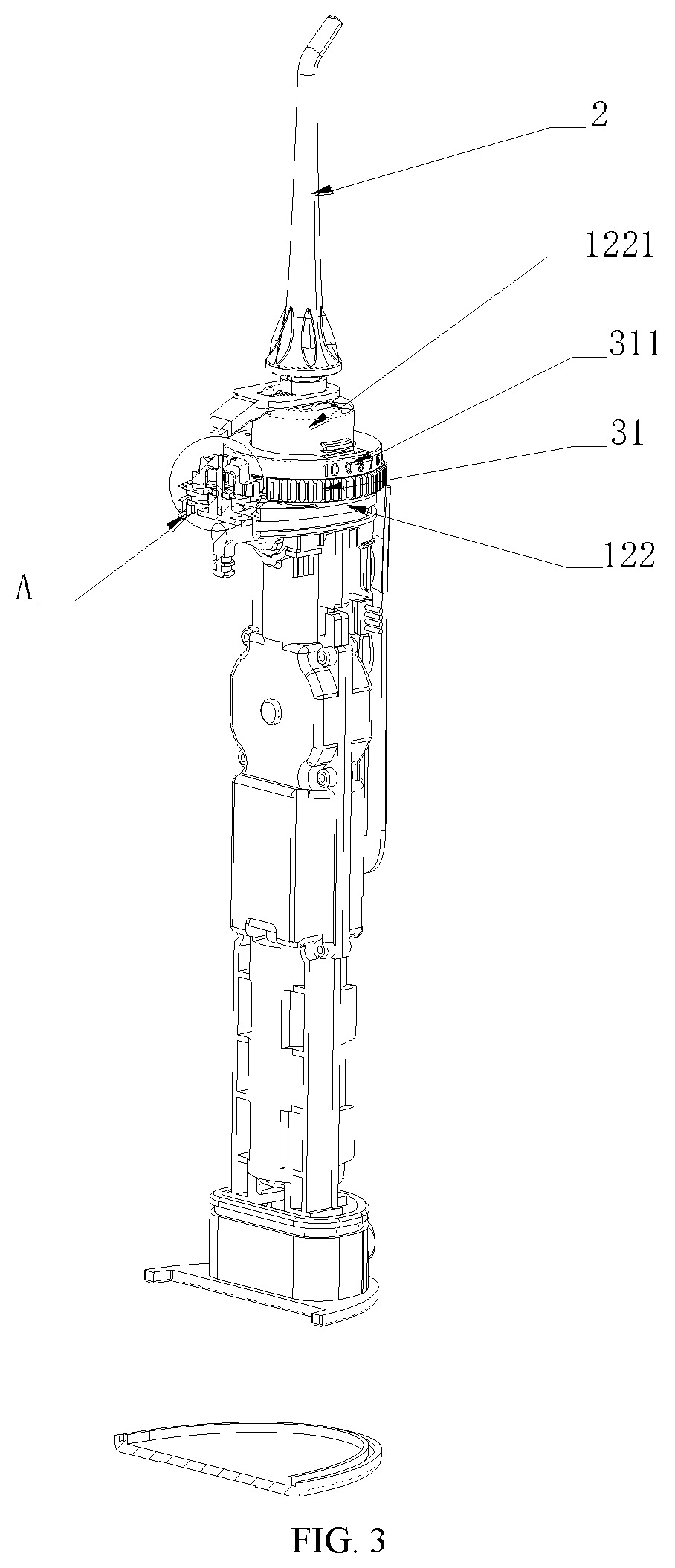 Patent US12102497 Figure 3 – Dental irrigator with stepless speed regulation
