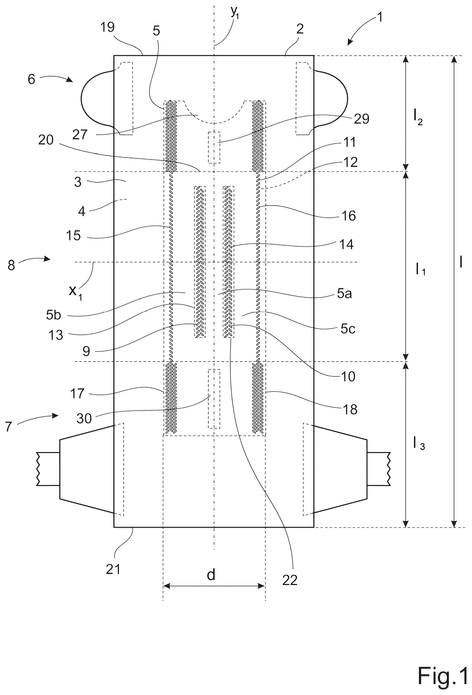Patent US12102514 Figure 1 – Absorbent article and method for manufacturing an absorbent article