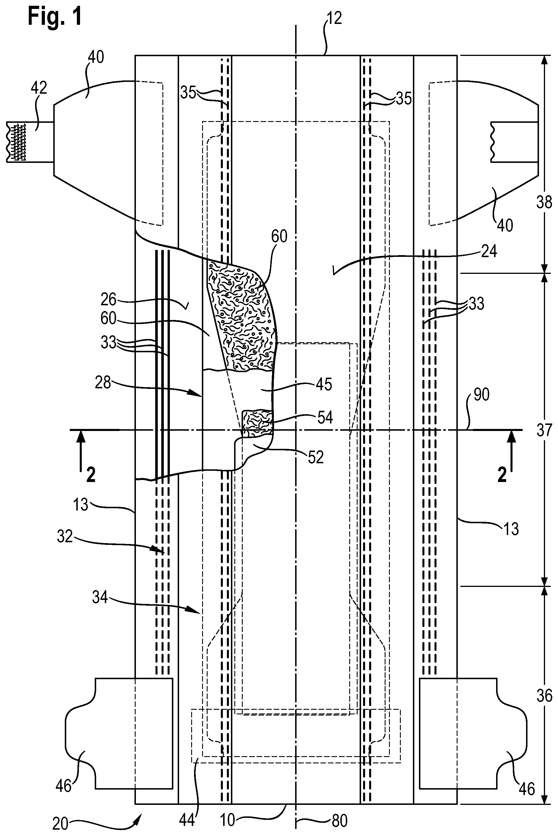 Patent US12102517 Figure 1 – Absorbent article comprising a lower acquisition and distribution system