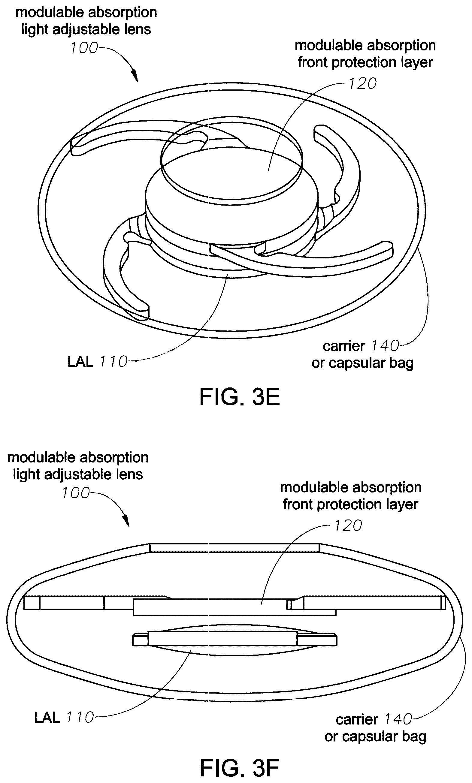 Patent US12102524 Figure 4 – Light adjustable intraocular lens with a modulable absorption front protection layer