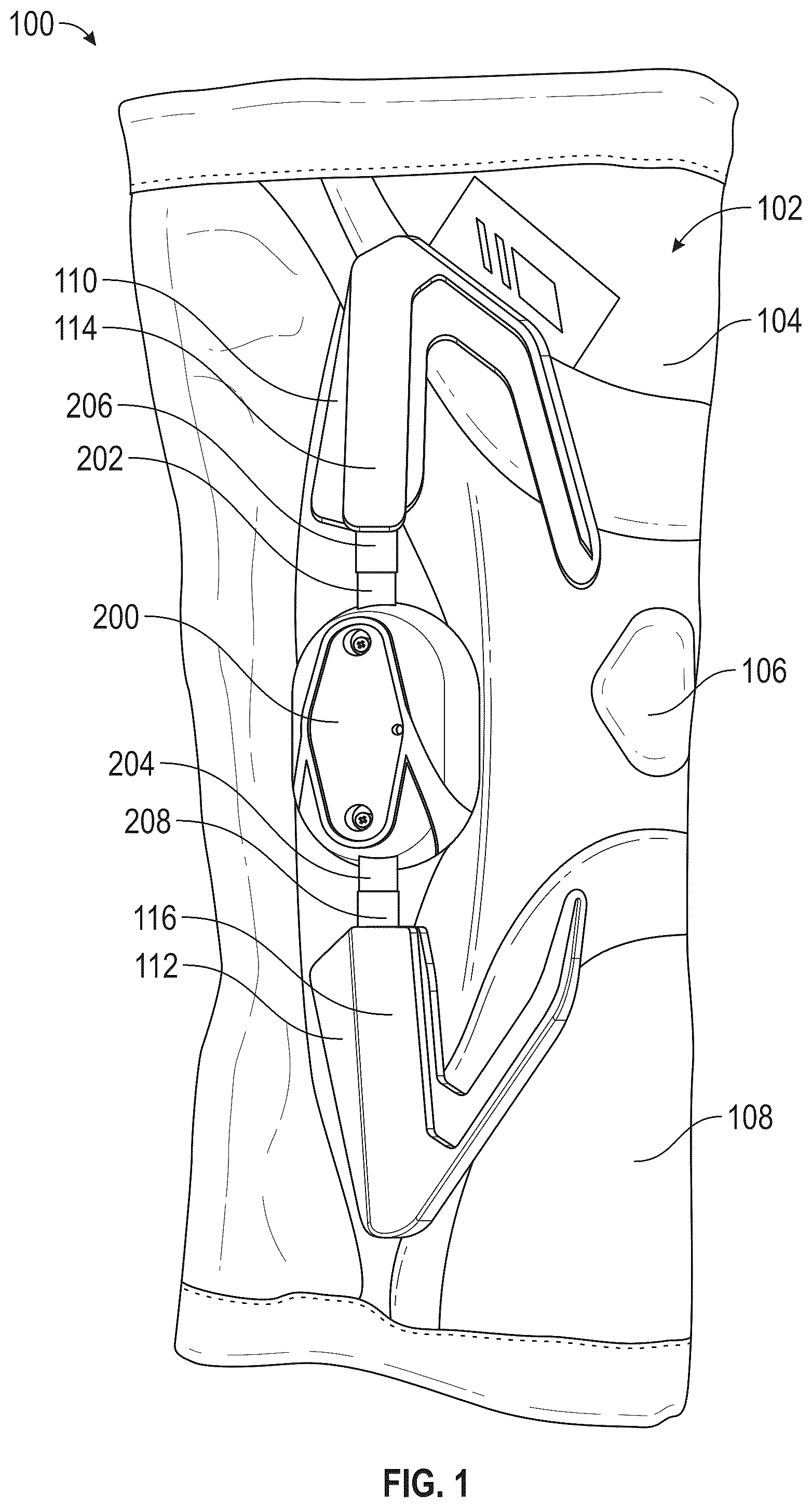 Patent US12102549 Figure 1 – Smart brace and hinge assemblies for same