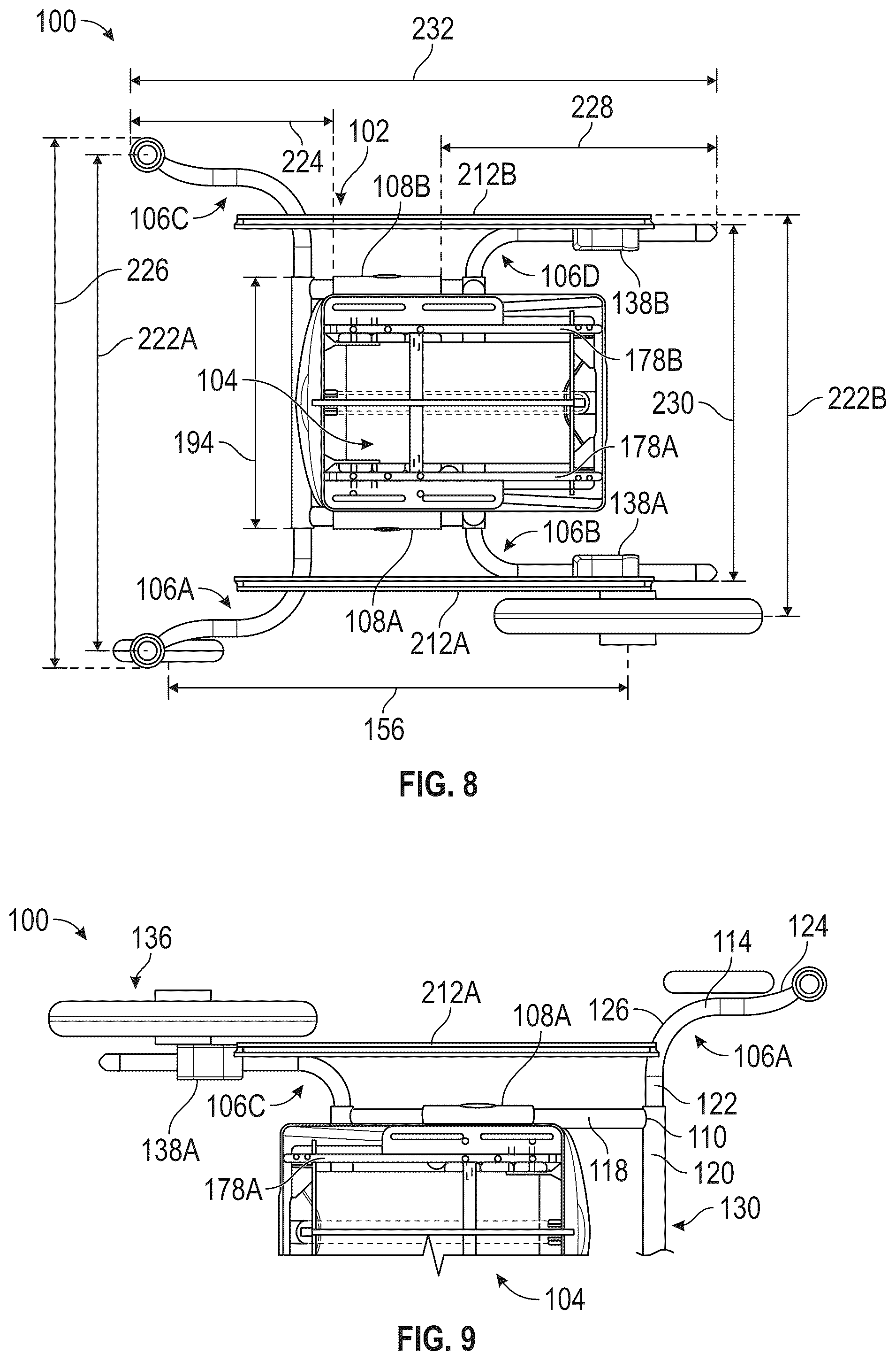 Patent US12102575 Figure 6 – Wheelchair having an adjustable base
