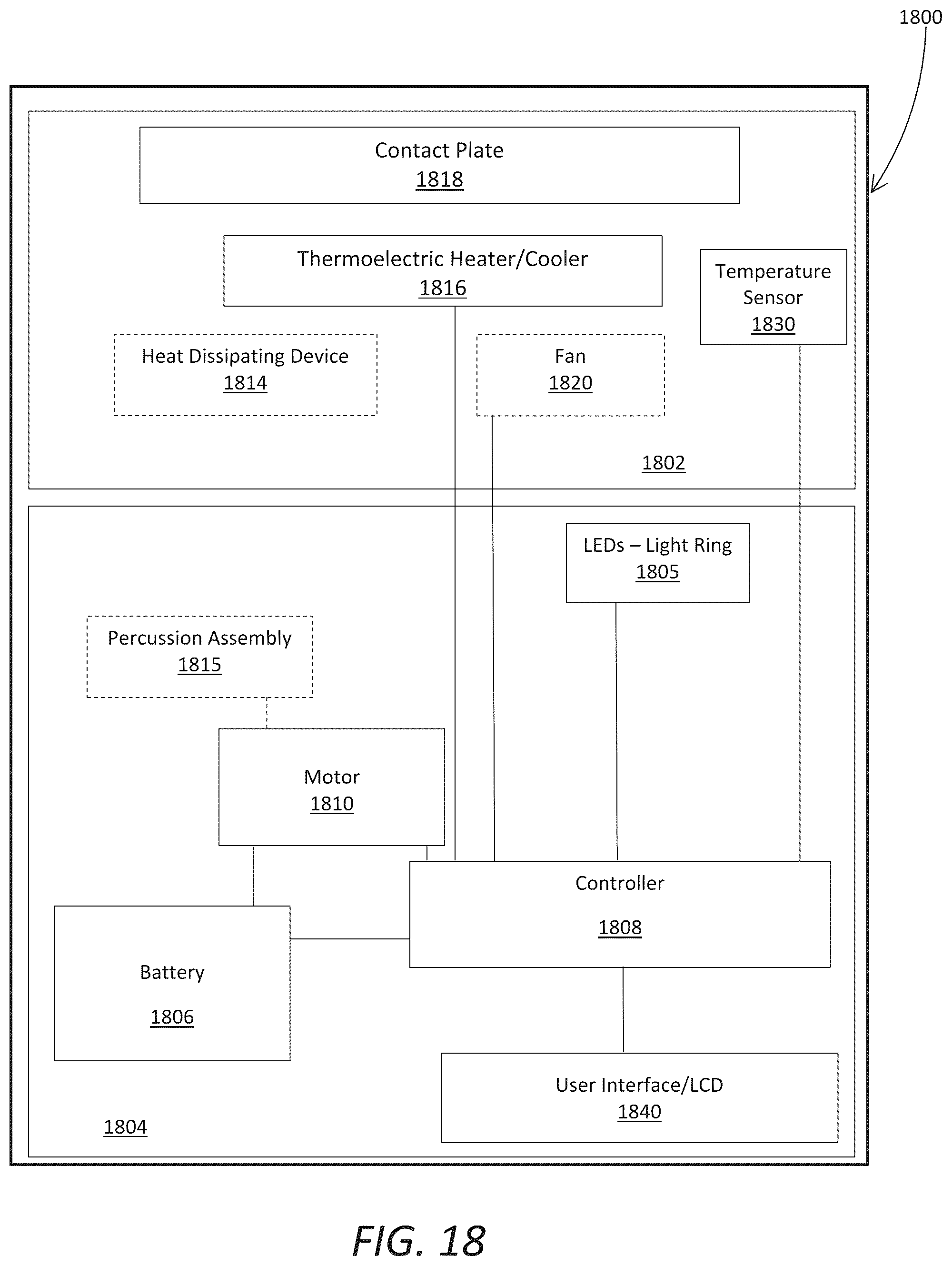 Patent US12102583 Figure 17 – Temperature-controlled massage node light indicator