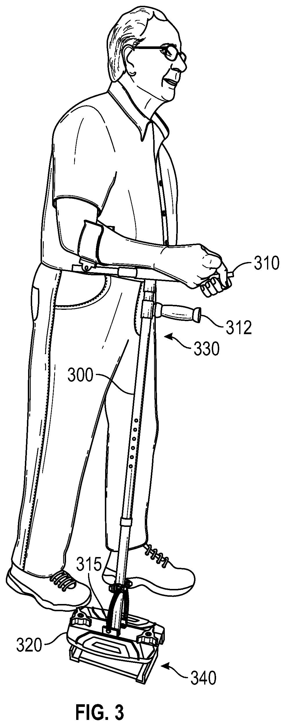 Patent US12102588 Figure 4 – Powered walking assistance device with cane portion used as joystick controller