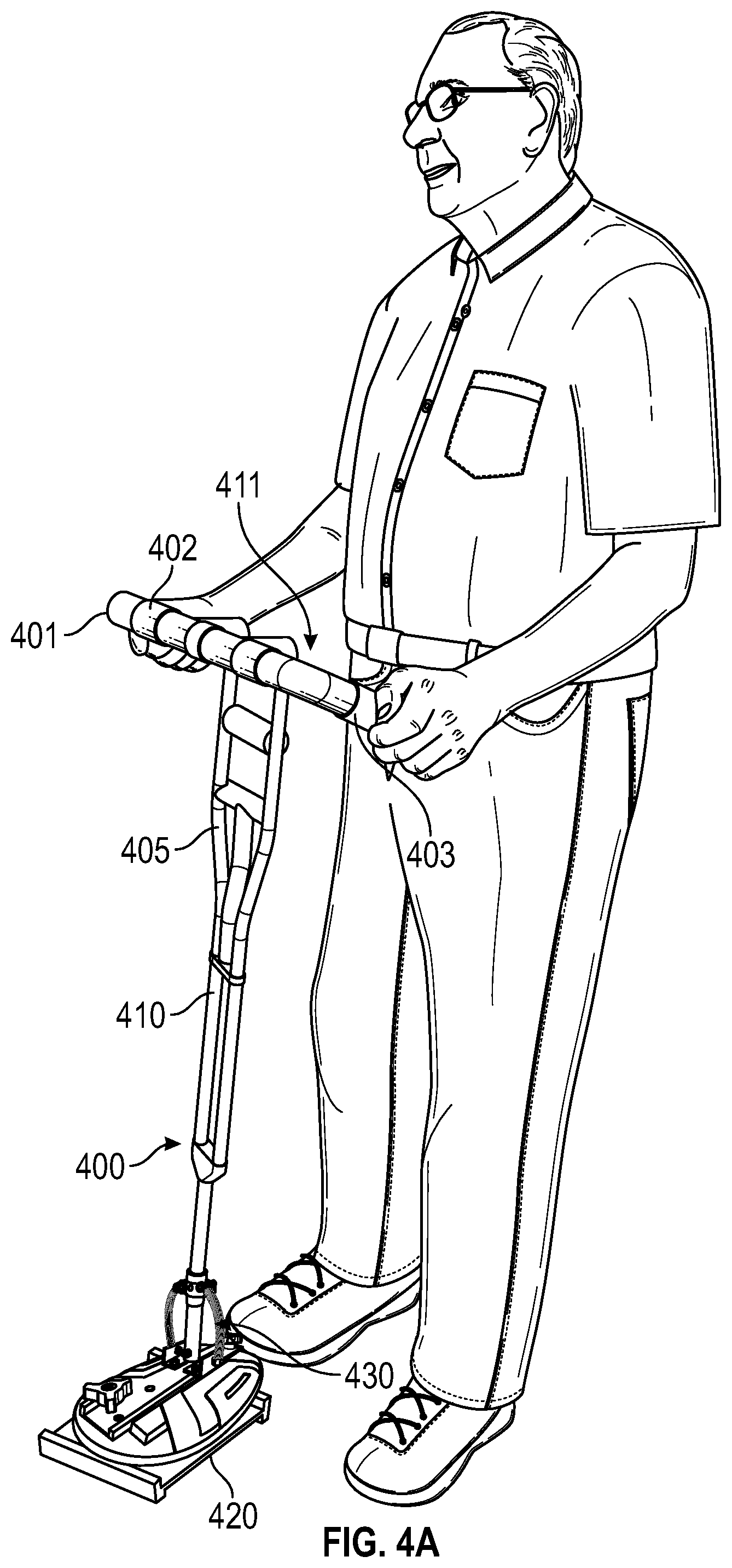 Patent US12102588 Figure 5 – Powered walking assistance device with cane portion used as joystick controller