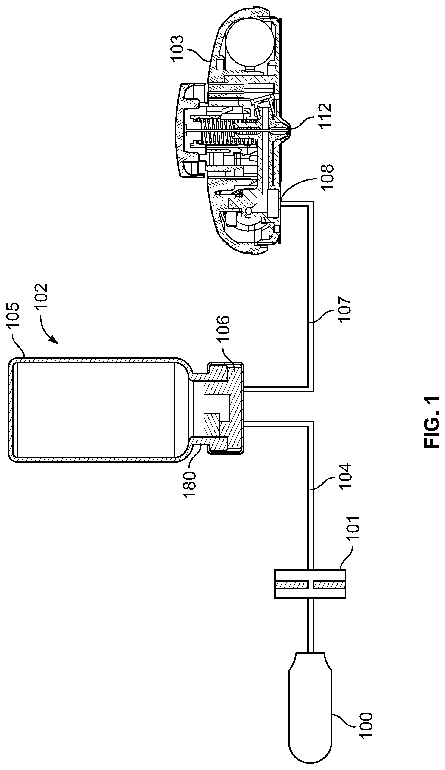 Patent US12102599 Figure 1 – Pressurized gas powered liquid transfer device and system