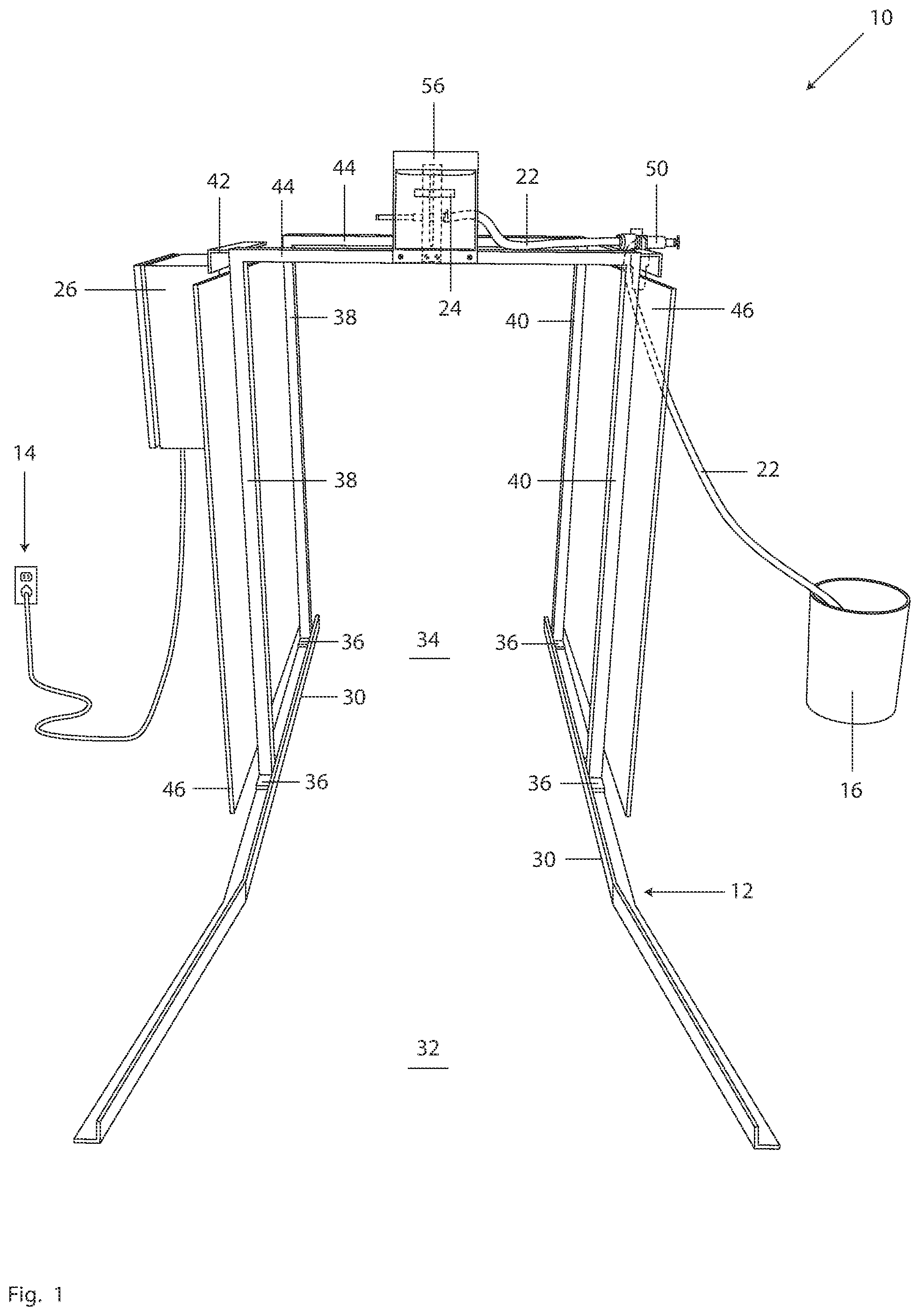 Patent US12102726 Figure 1 – Disinfecting assembly and method of using the same