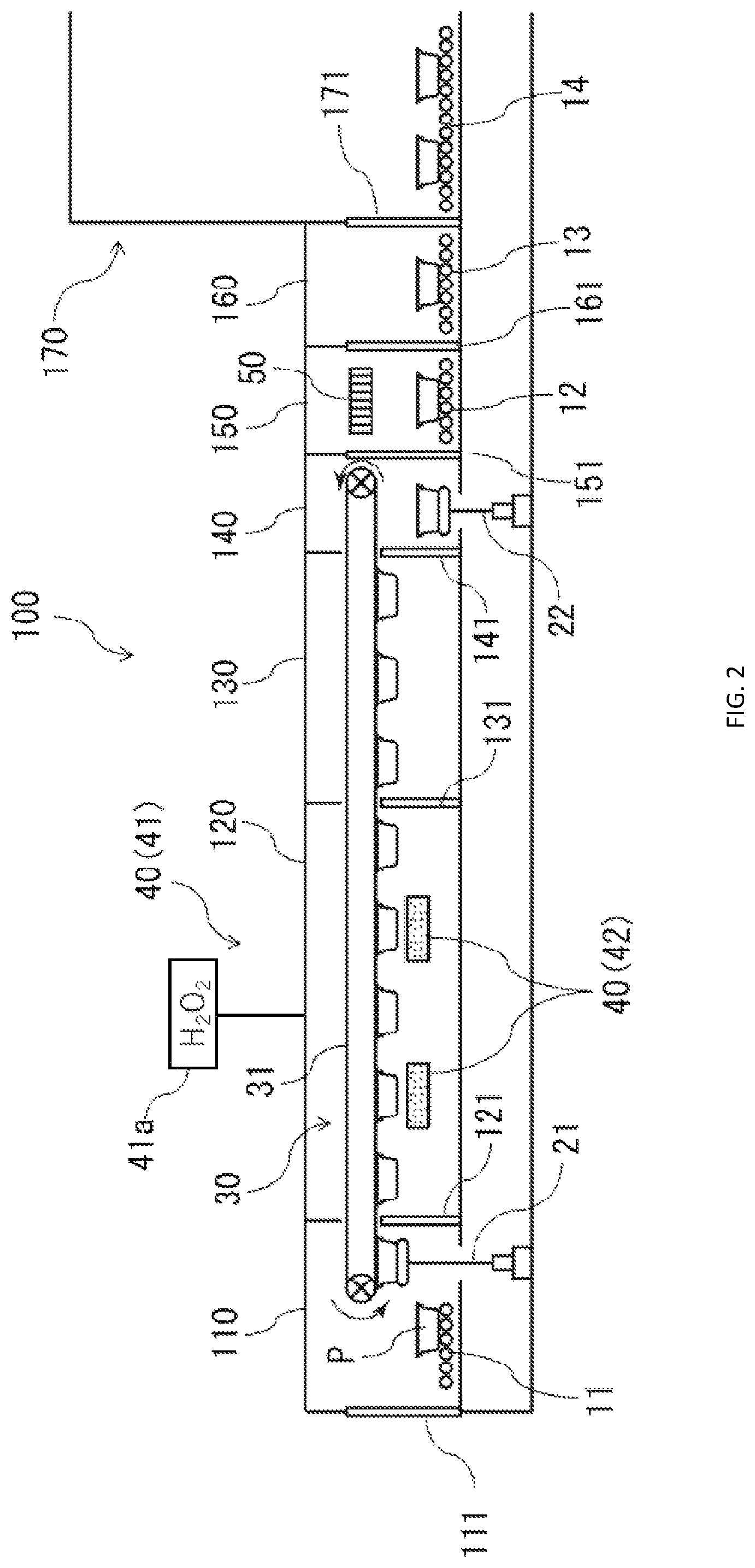 Patent US12102727 Figure 2 – Continuous decontamination and sterilization device