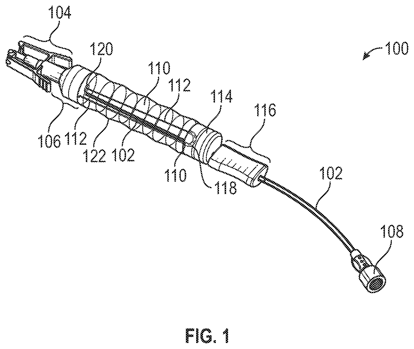 Patent US12102774 Figure 1 – Vascular access device assembly facilitating single-handed patency probe advancement