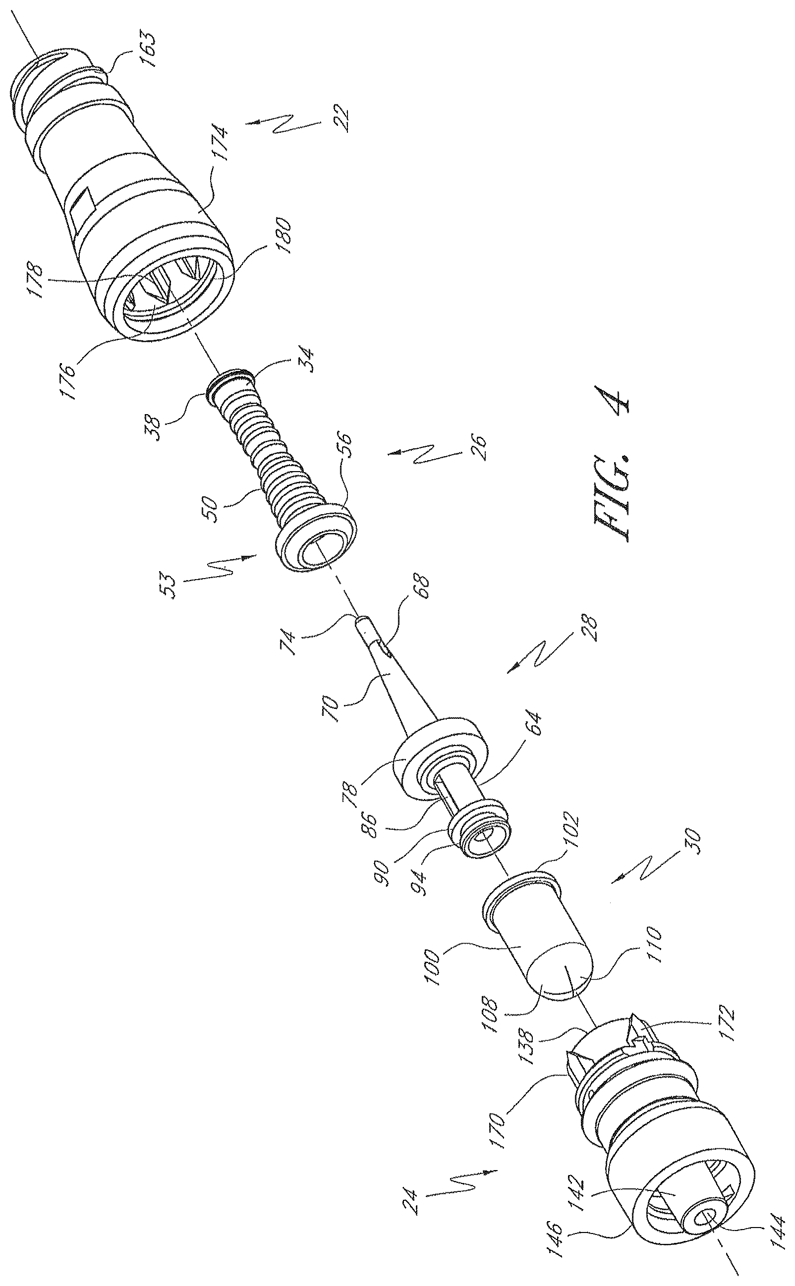 Patent US12102786 Figure 4 – Medical connector with elongated portion within seal collar