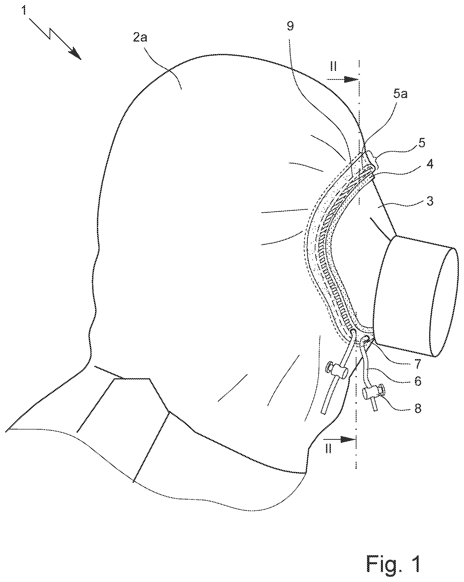 Patent US12102847 Figure 1 – Headgear, in particular a hood or a balaclava, for protective clothing