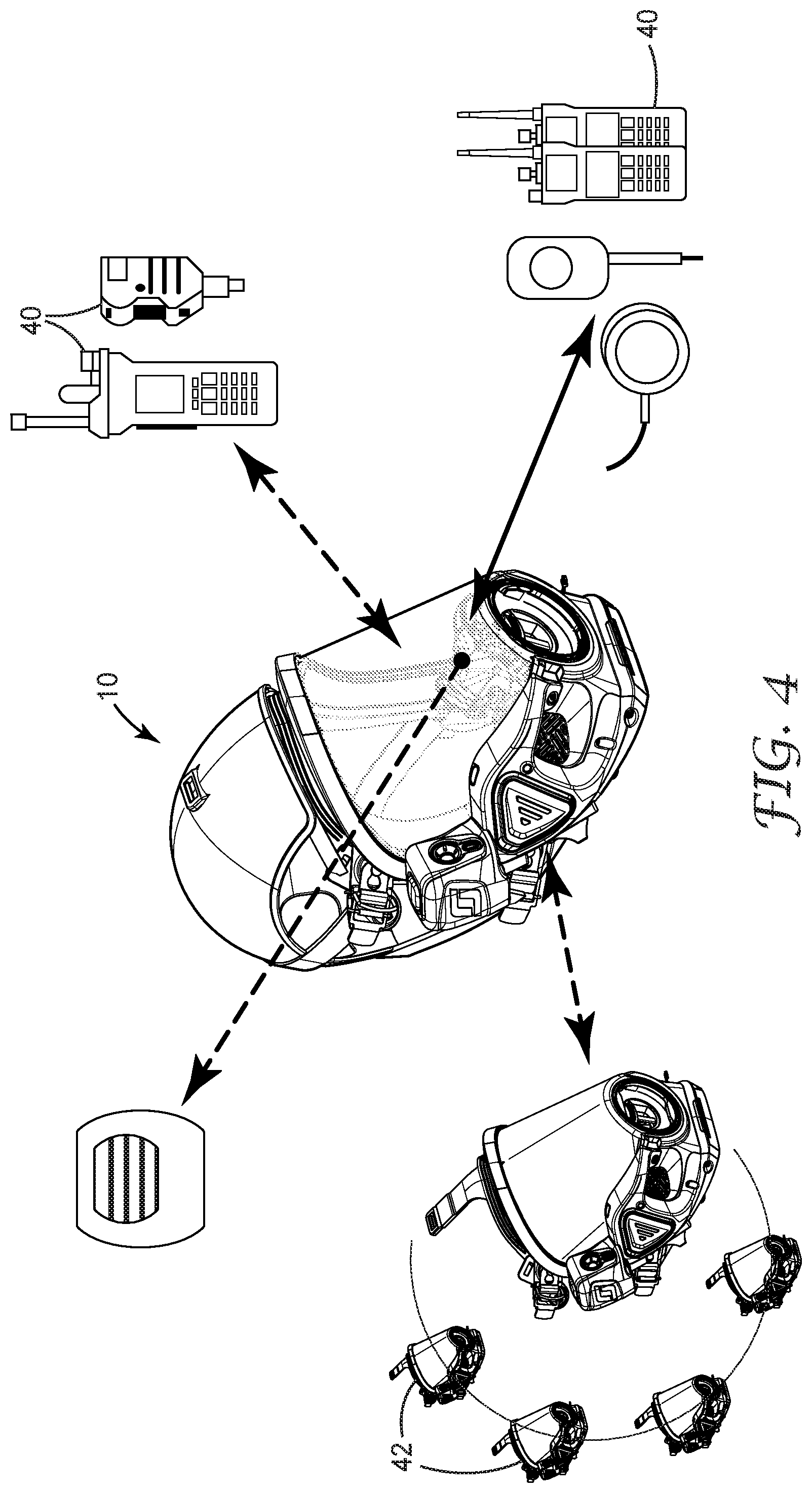 Patent US12102850 Figure 4 – Wireless communication features for respiratory protection device