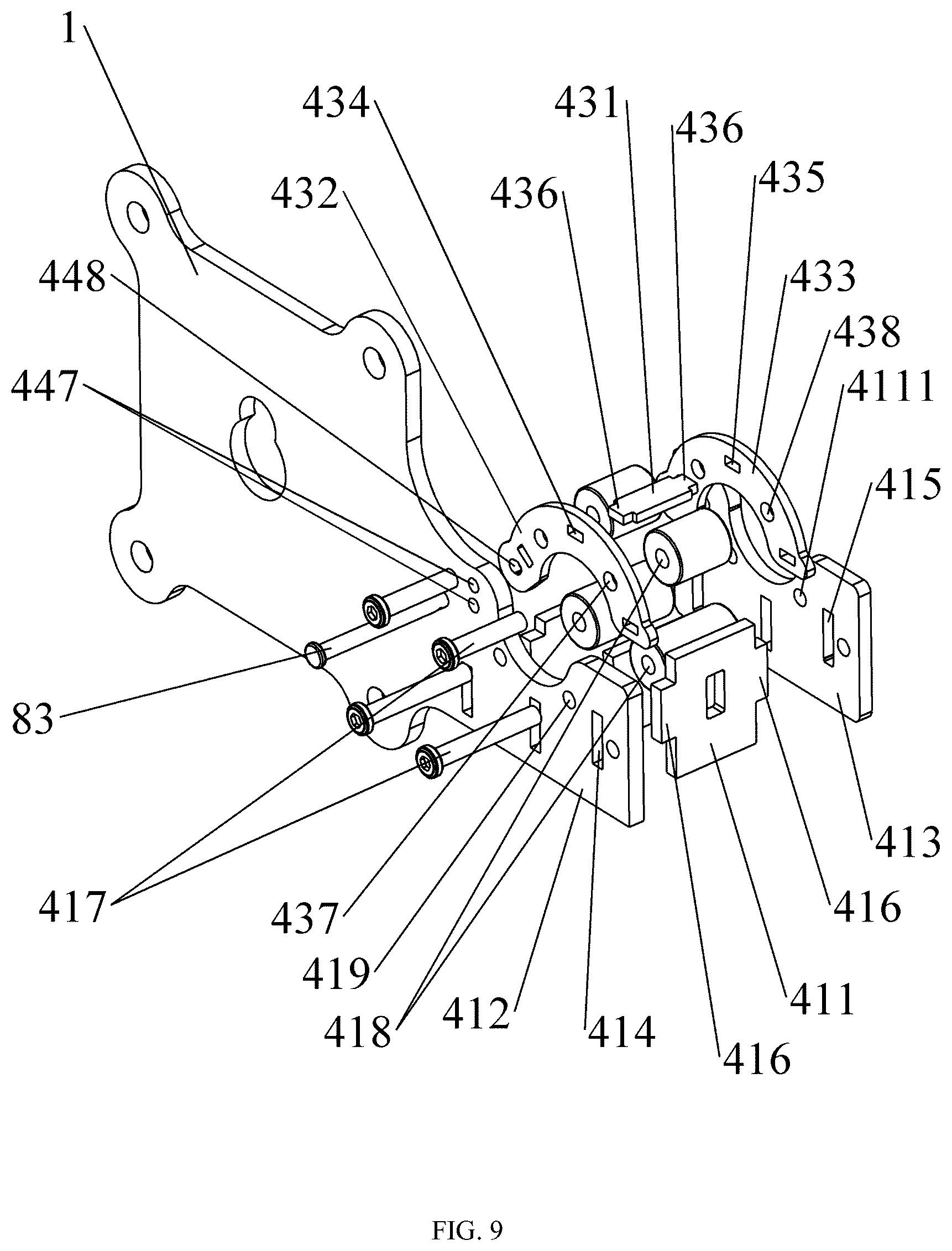 Patent US12102863 Figure 9 – Device for fixing movement track of barbell bar installed on squat rack