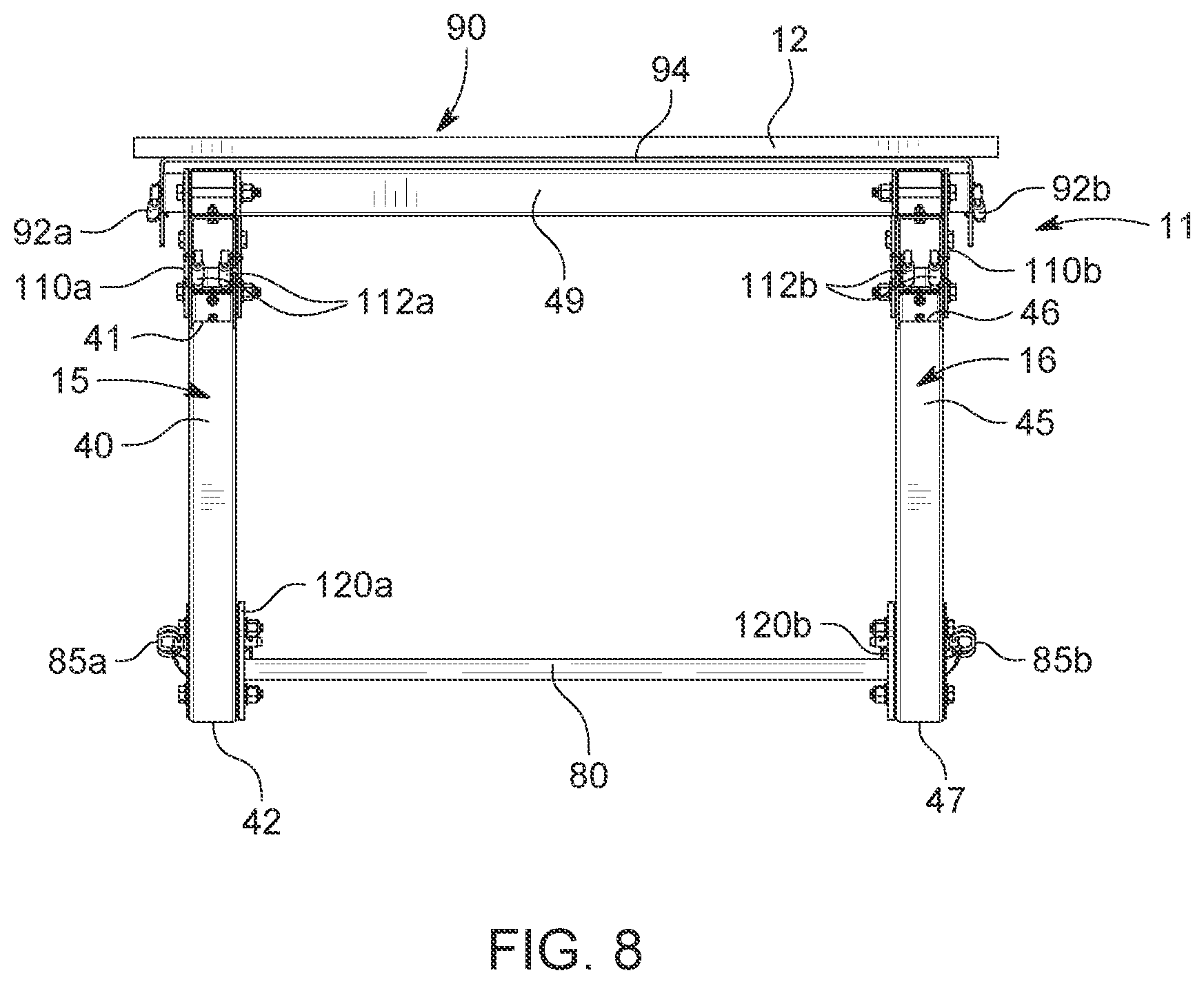 Patent US12102864 Figure 8 – Folding exercise rack system