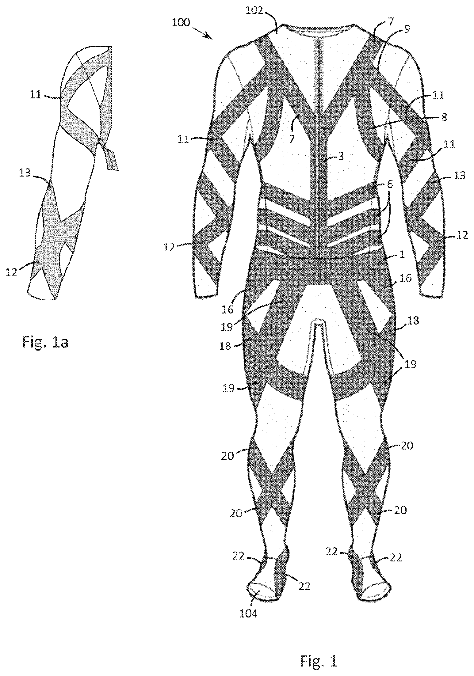 Patent US12102865 Figure 1 – Sports training and physiotherapy garments