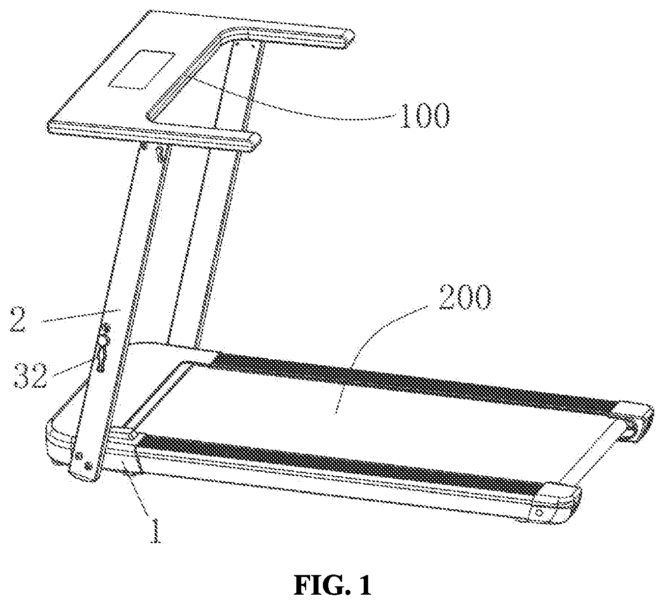 Patent US12102869 — Vertical-column folding mechanism and foldable treadmill — Figure 1