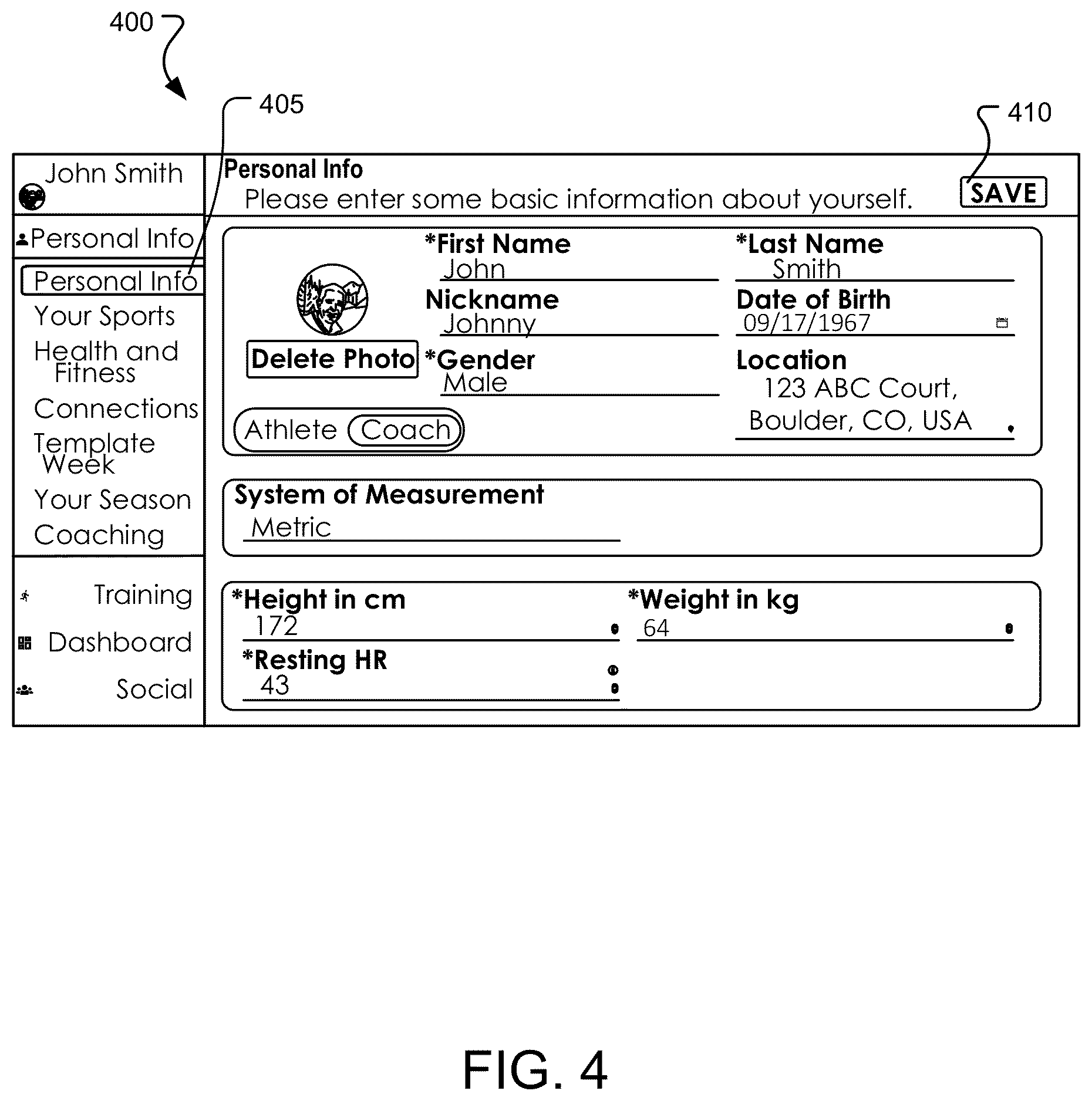 Patent US12102877 Figure 4 – Virtual athletic coach
