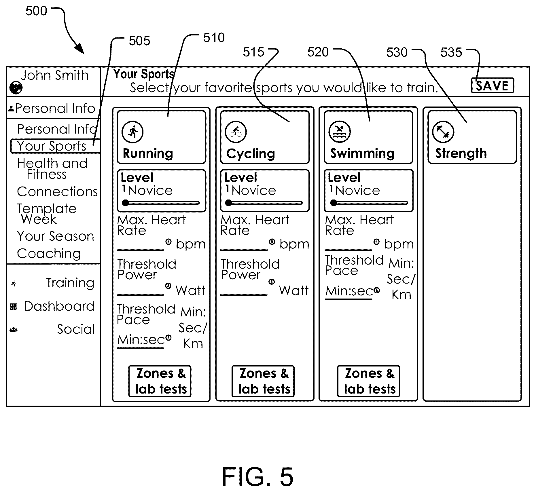 Patent US12102877 Figure 5 – Virtual athletic coach
