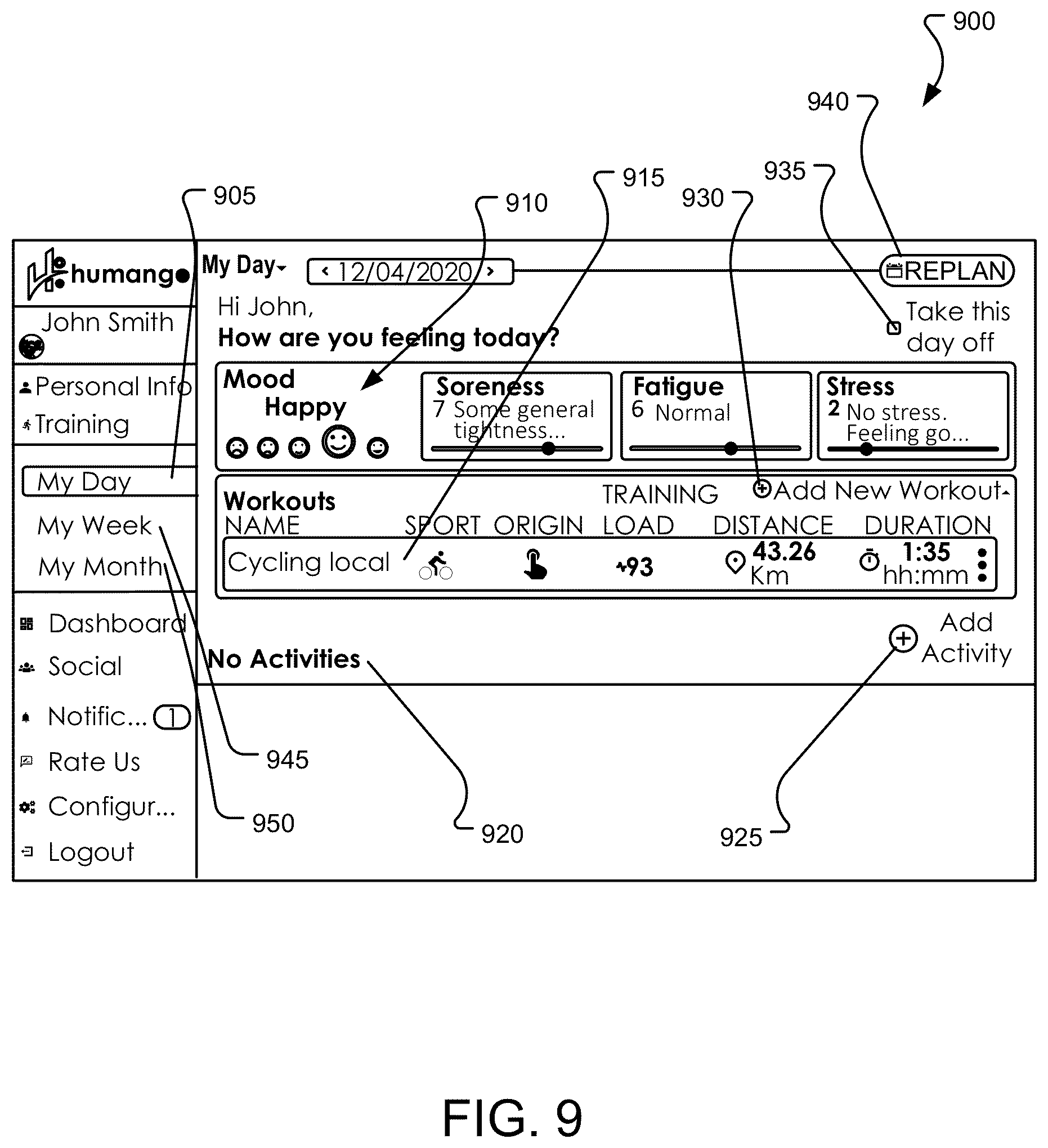 Patent US12102877 Figure 9 – Virtual athletic coach