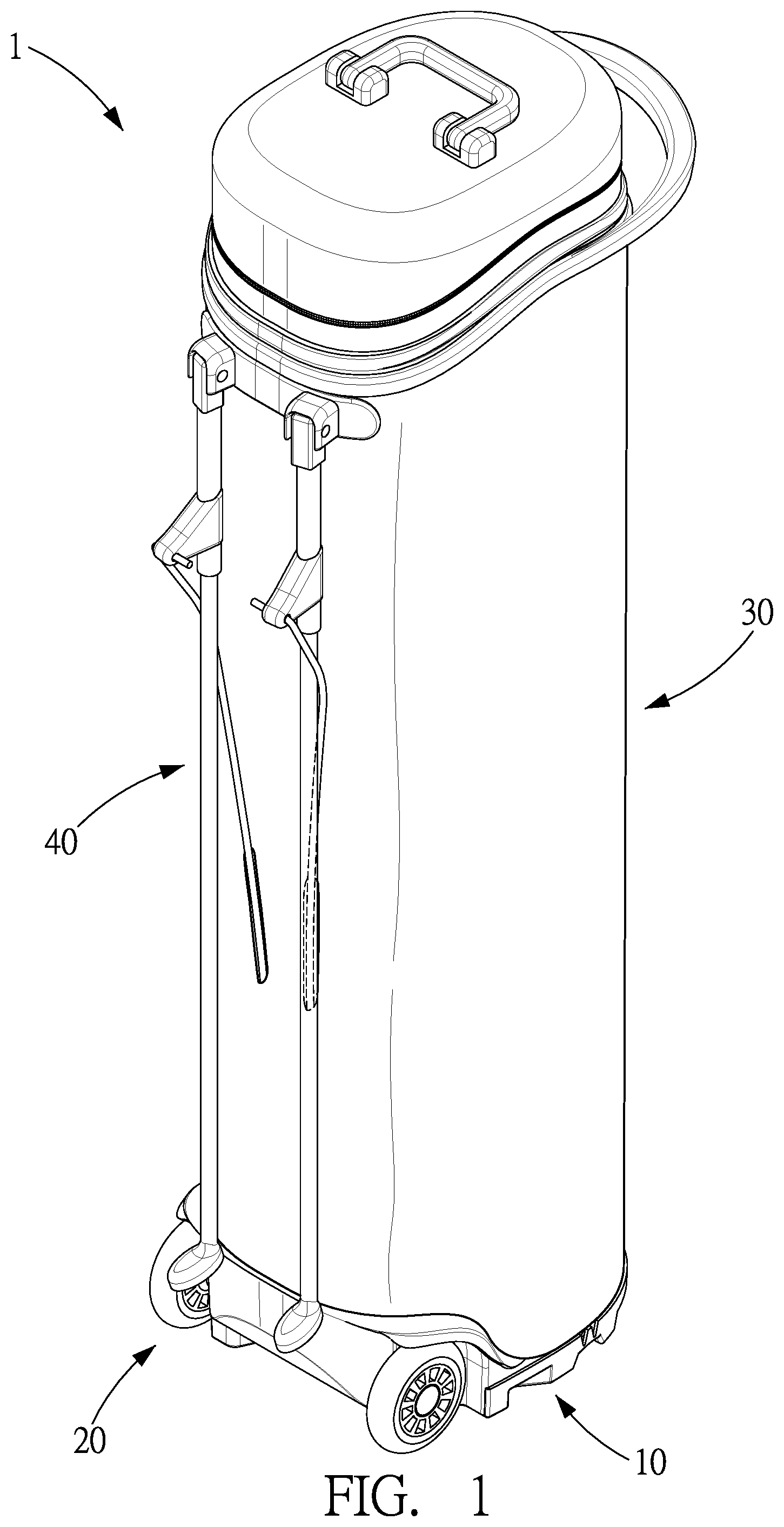 Patent US12102896 Figure 1 – Golf bag with stand assembly