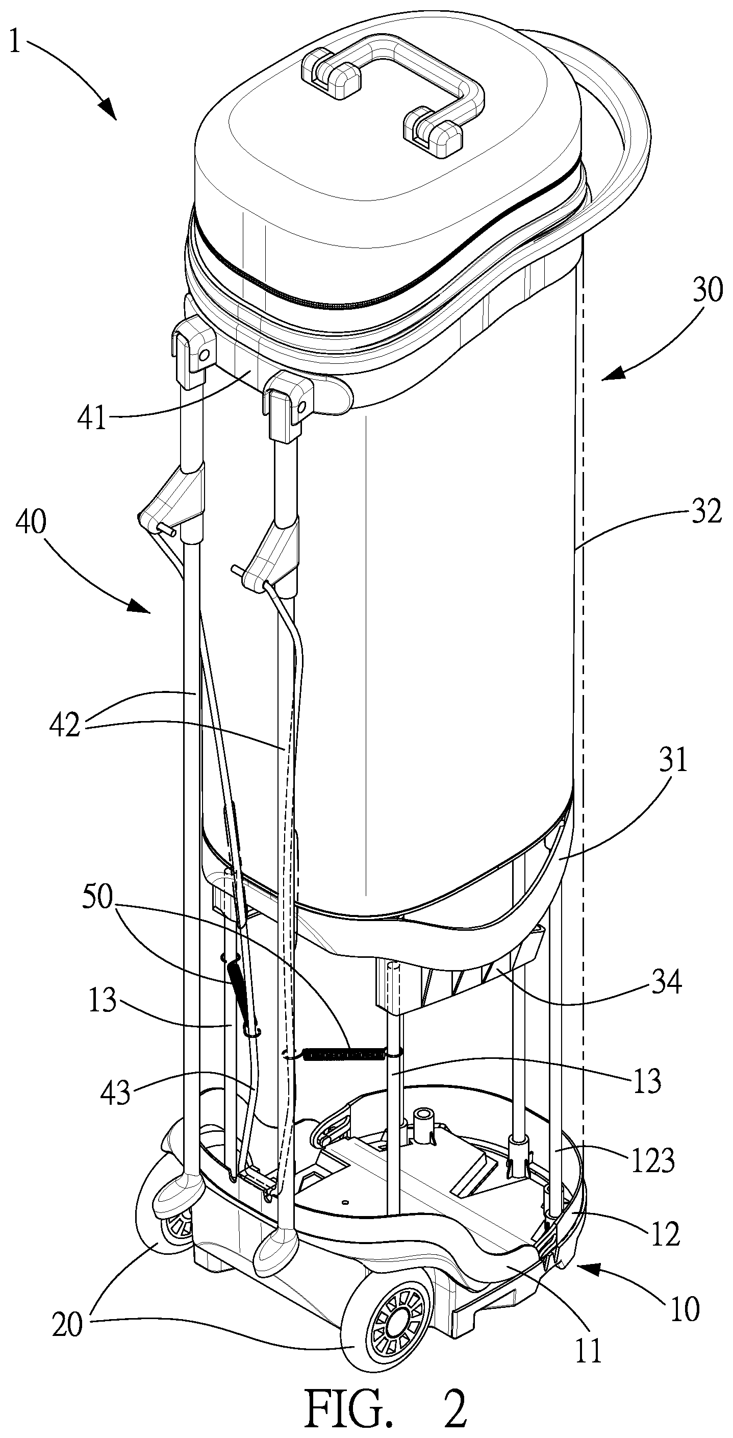 Patent US12102896 Figure 2 – Golf bag with stand assembly
