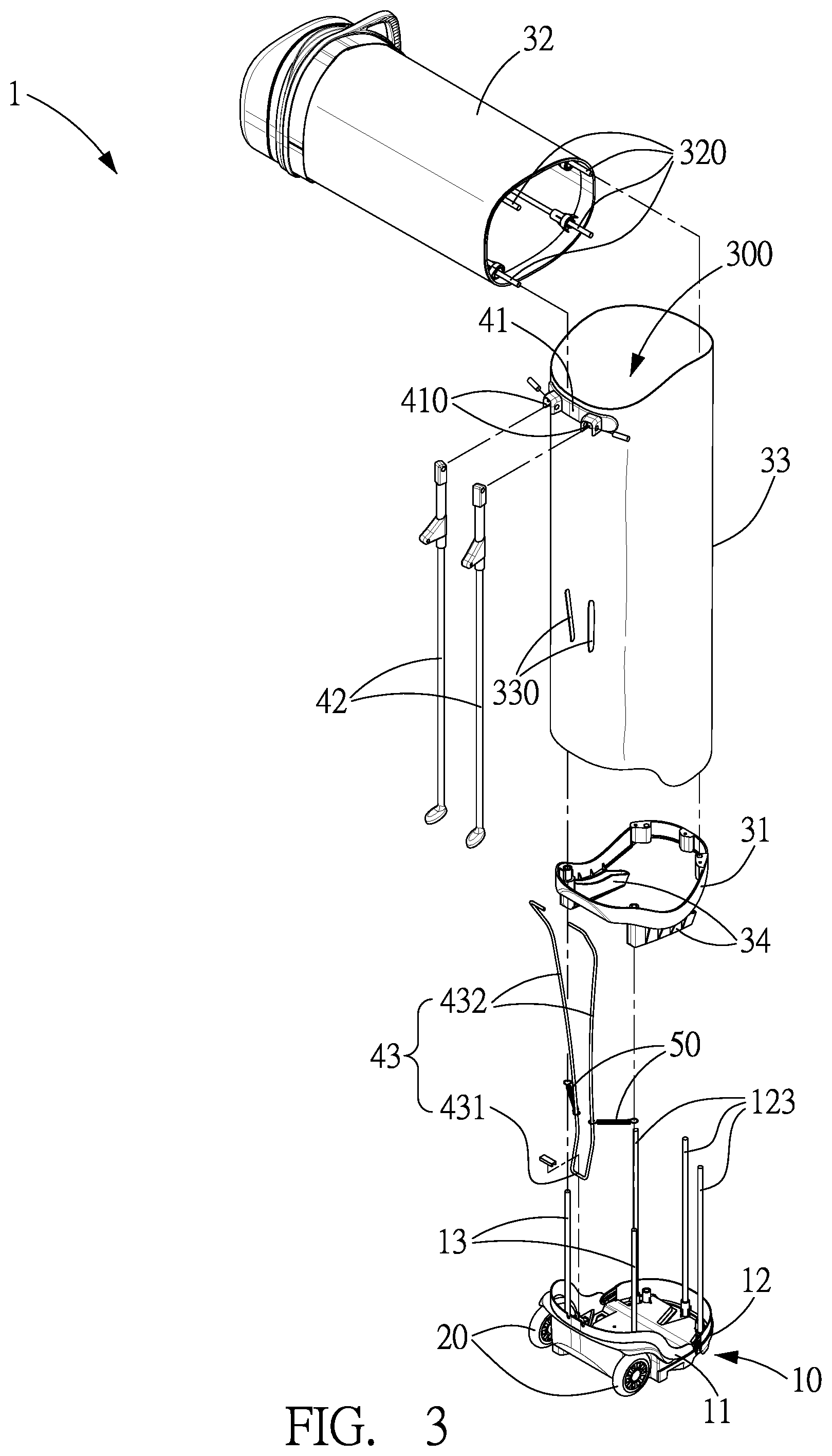 Patent US12102896 Figure 3 – Golf bag with stand assembly