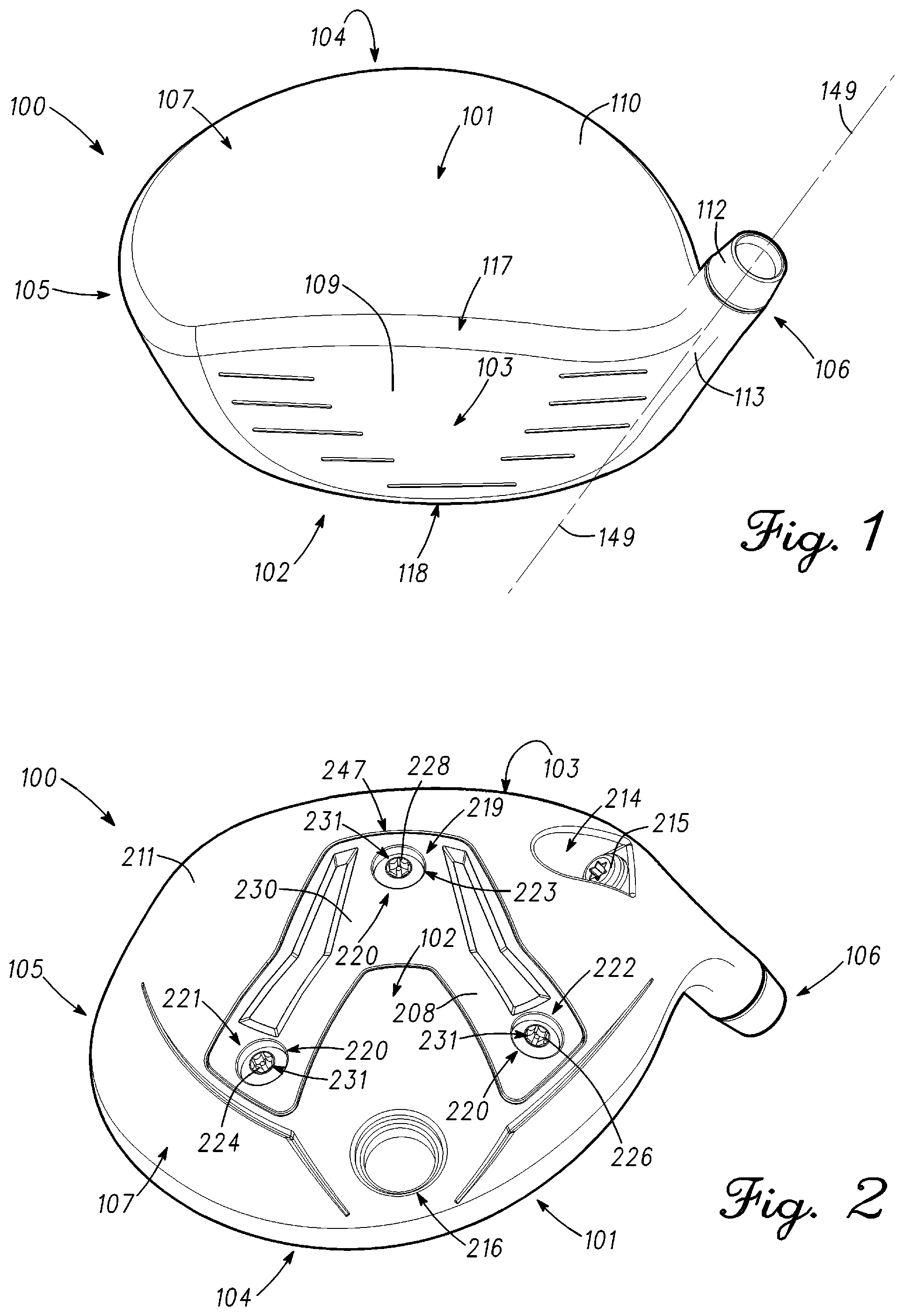 Patent US12102898 Figure 1 – Club head with sole mass element and related method