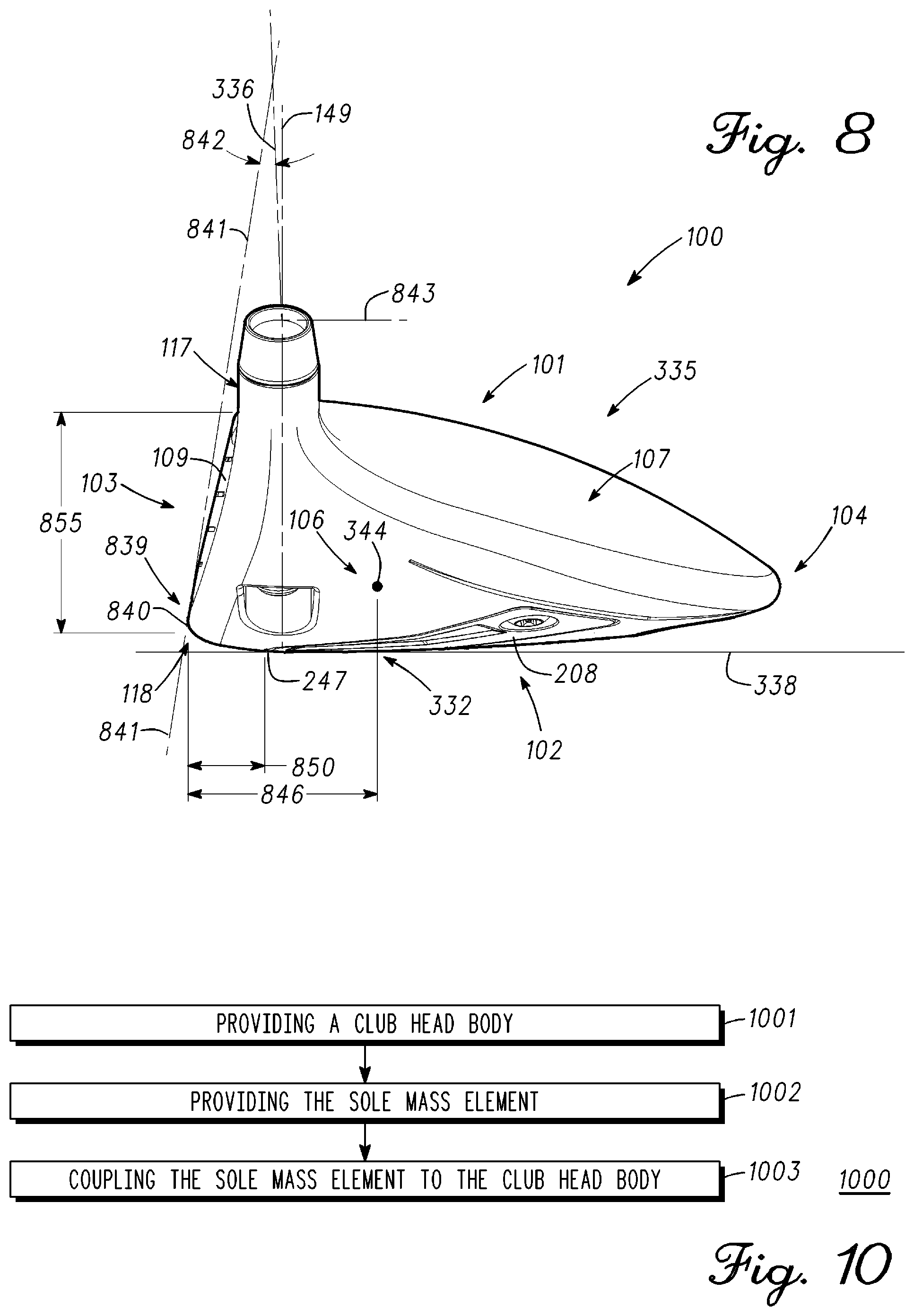 Patent US12102898 Figure 5 – Club head with sole mass element and related method