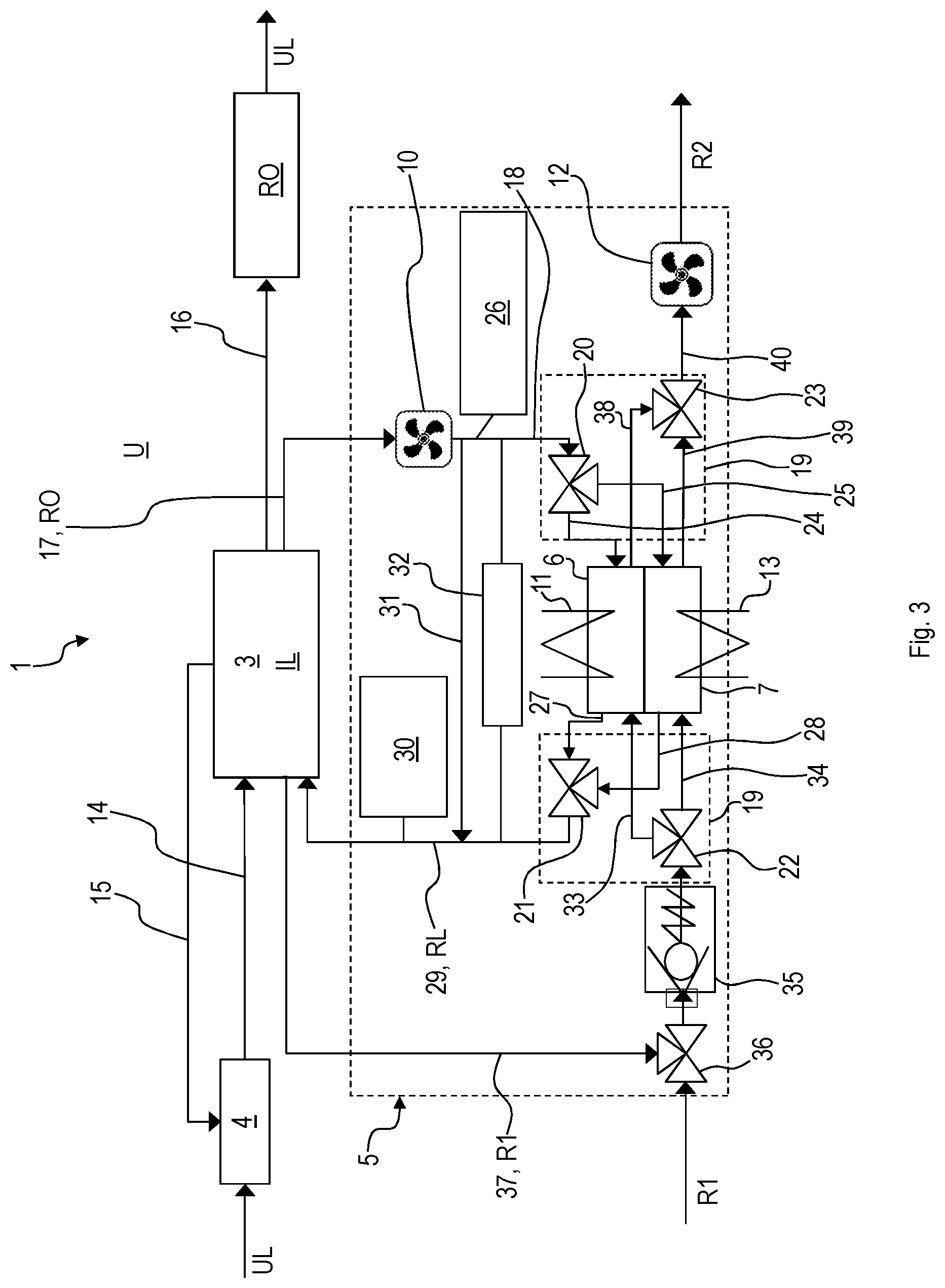 Patent US12102957 Figure 3 – Device for the combined reduction of the carbon dioxide and water or moisture content, motor vehicle, and method