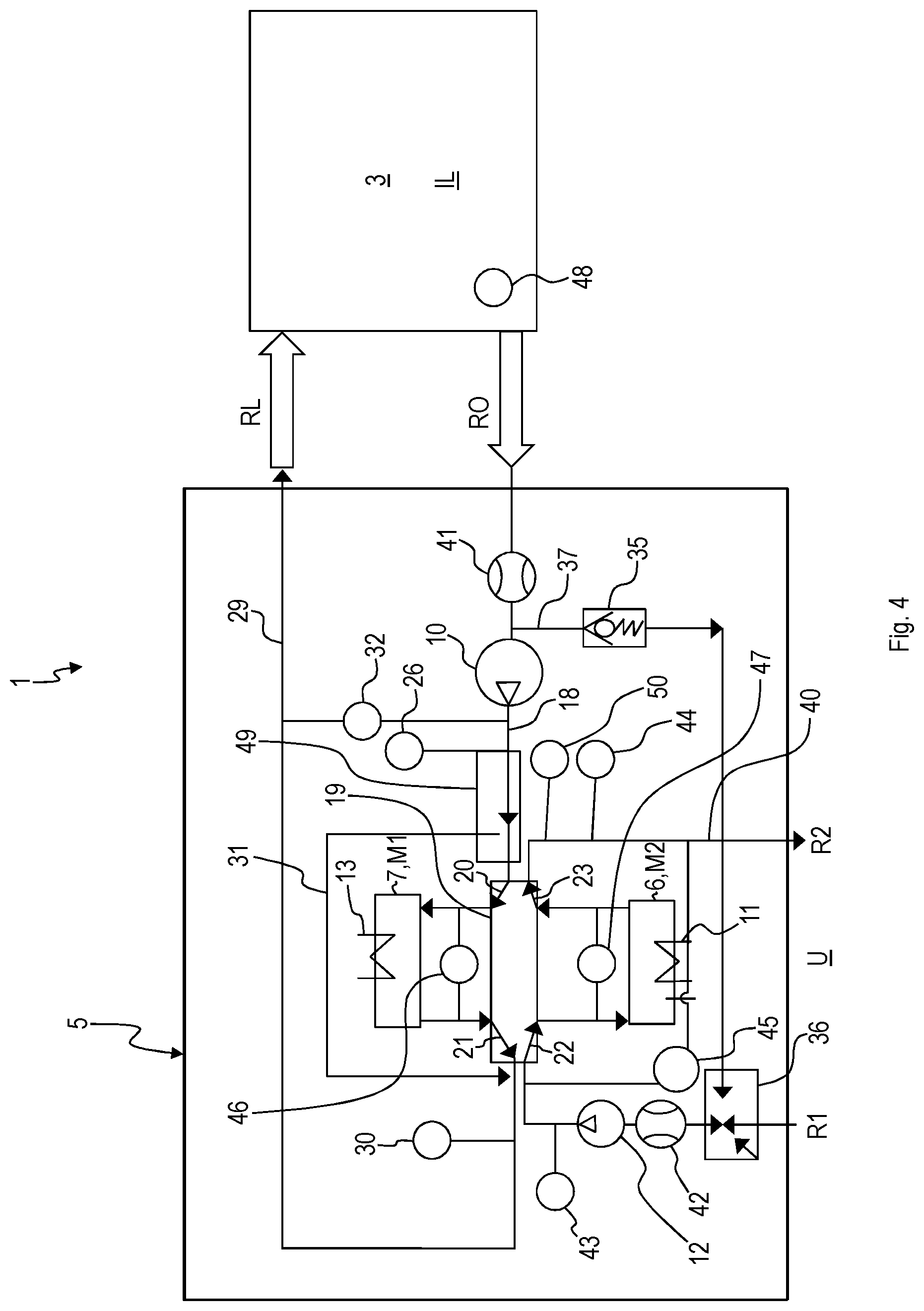 Patent US12102957 Figure 4 – Device for the combined reduction of the carbon dioxide and water or moisture content, motor vehicle, and method