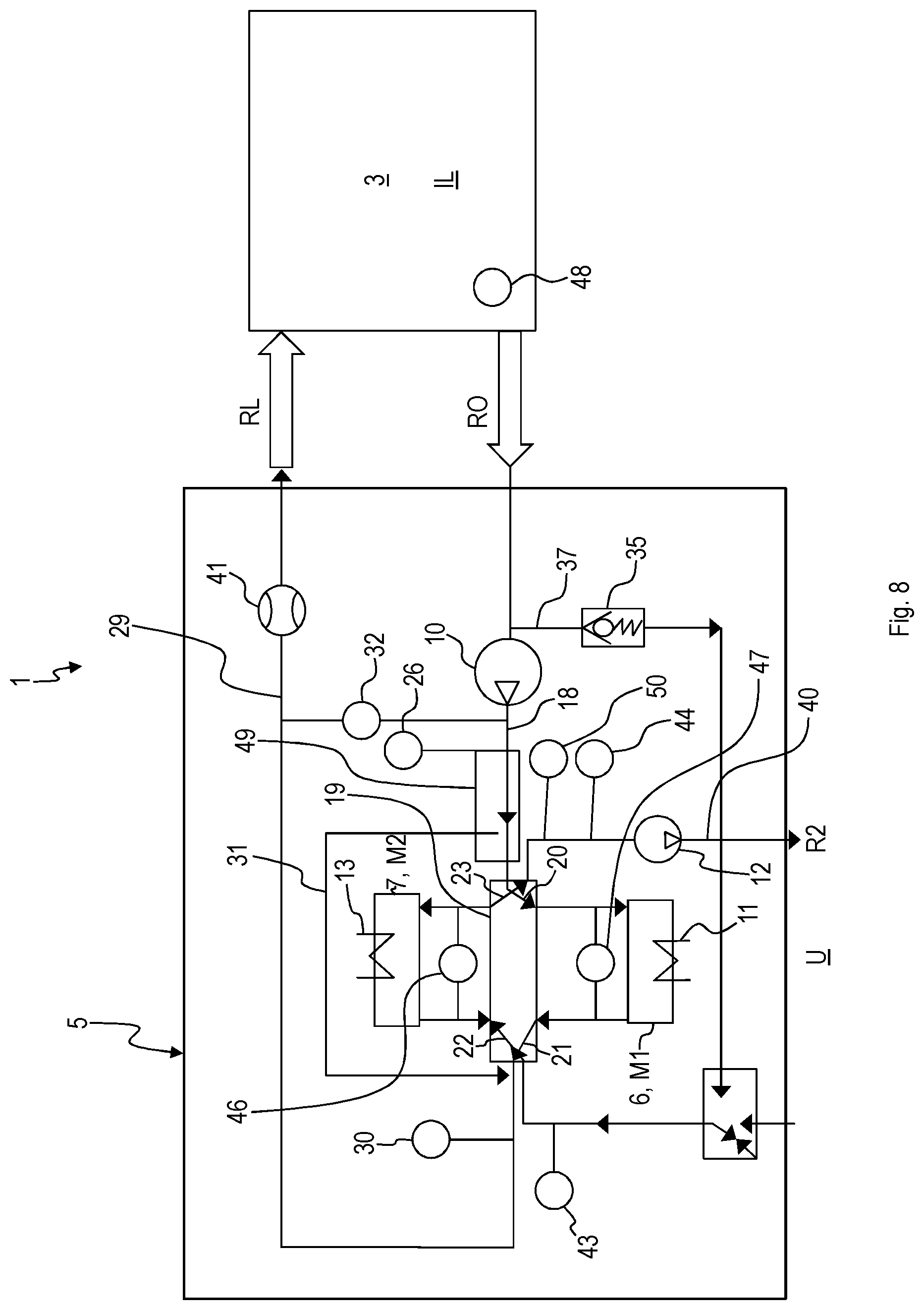 Patent US12102957 Figure 8 – Device for the combined reduction of the carbon dioxide and water or moisture content, motor vehicle, and method