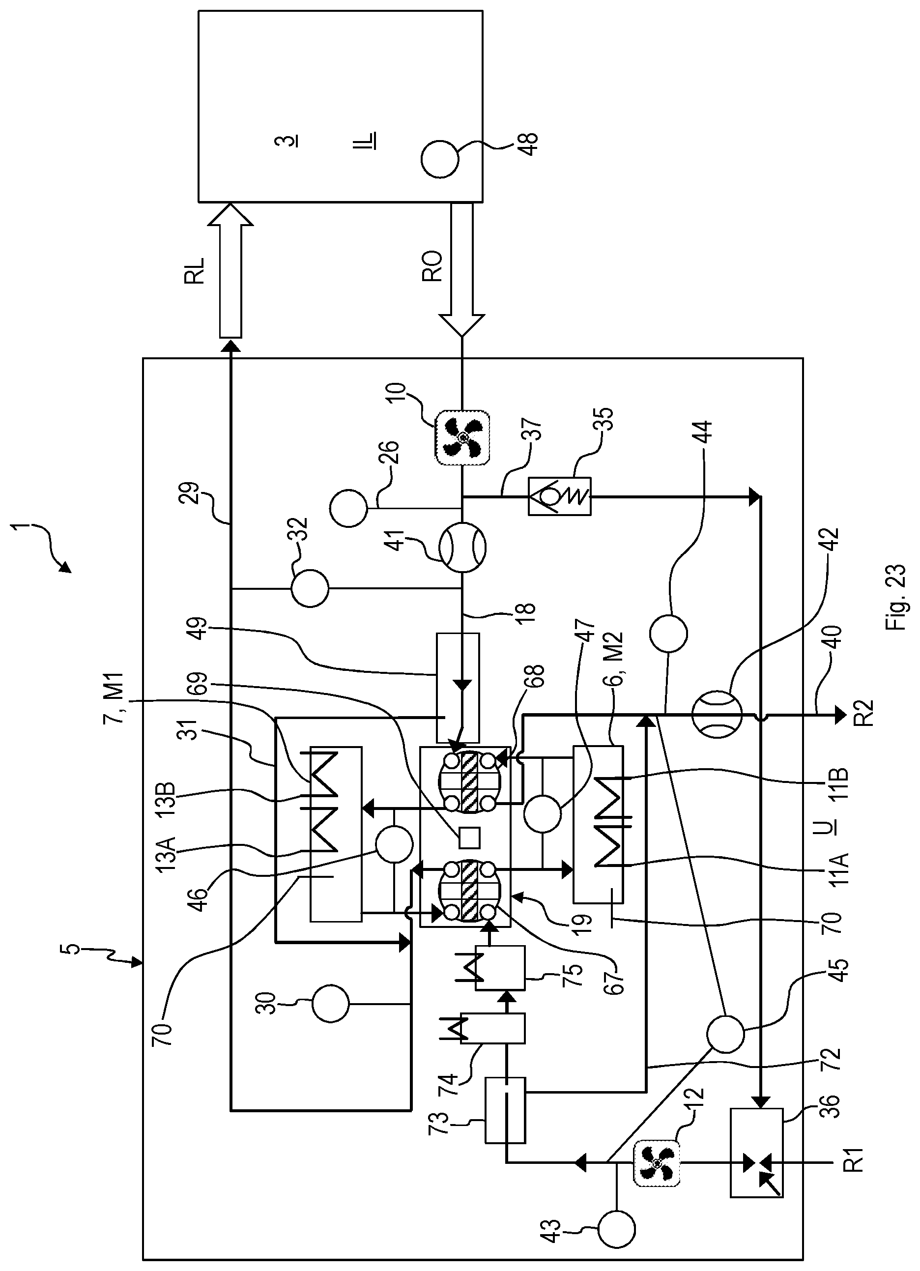 Patent US12102957 Figure 20 – Device for the combined reduction of the carbon dioxide and water or moisture content, motor vehicle, and method