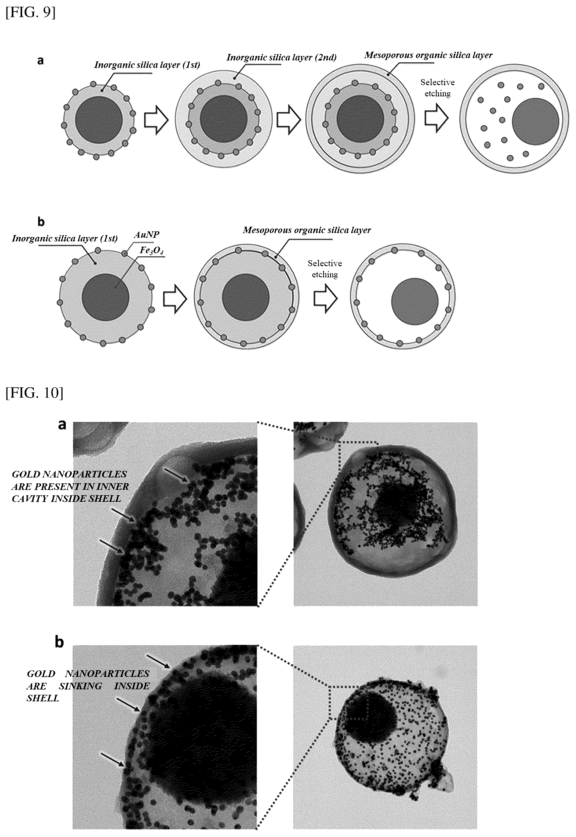 Patent US12102985 Figure 6 – Metal particle-loaded hollow mesoporous organosilica nano/microparticles and method for manufacturing same